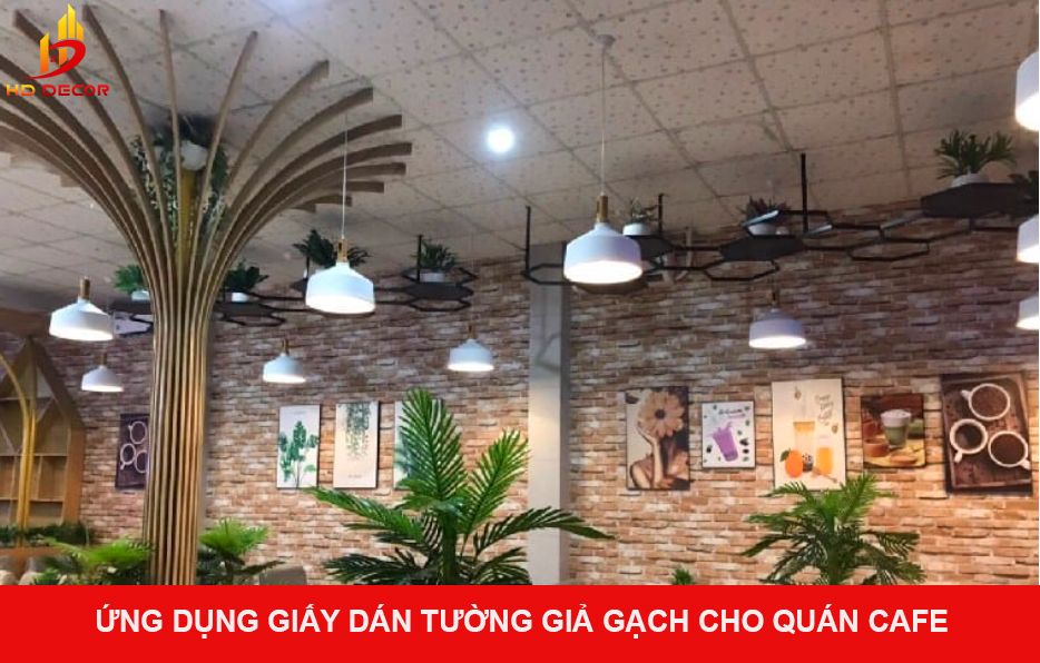 ứng dụng giấy dán tường giả gạch trong quán cafe 