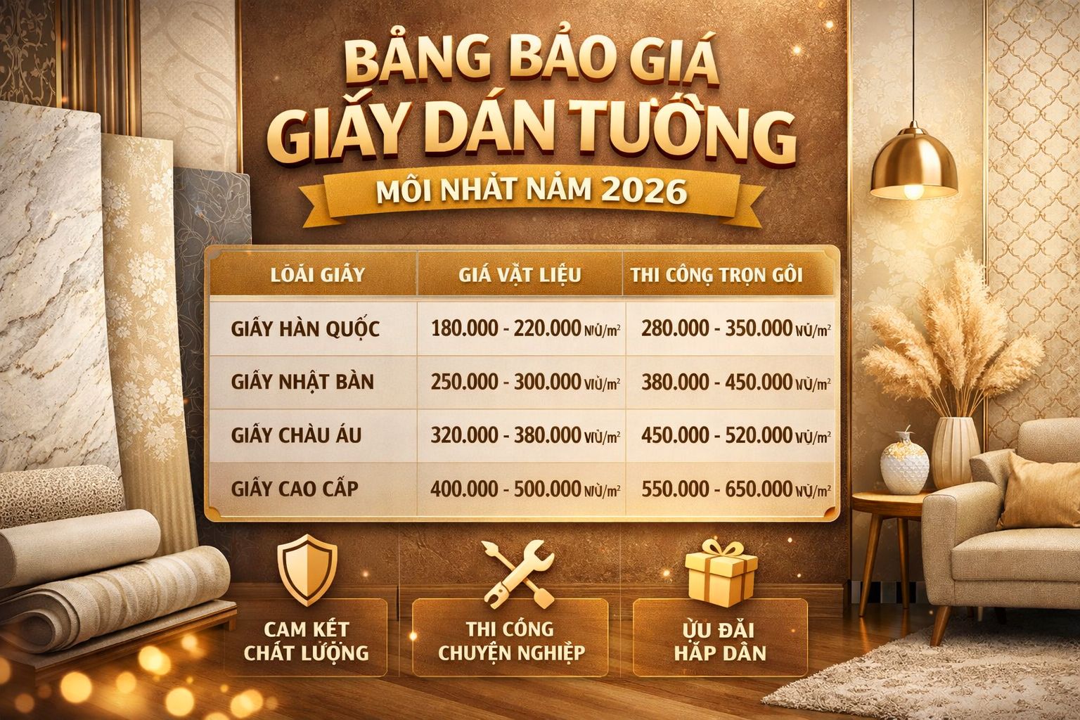bảng báo giá giấy dán tường mới nhất năm 2026