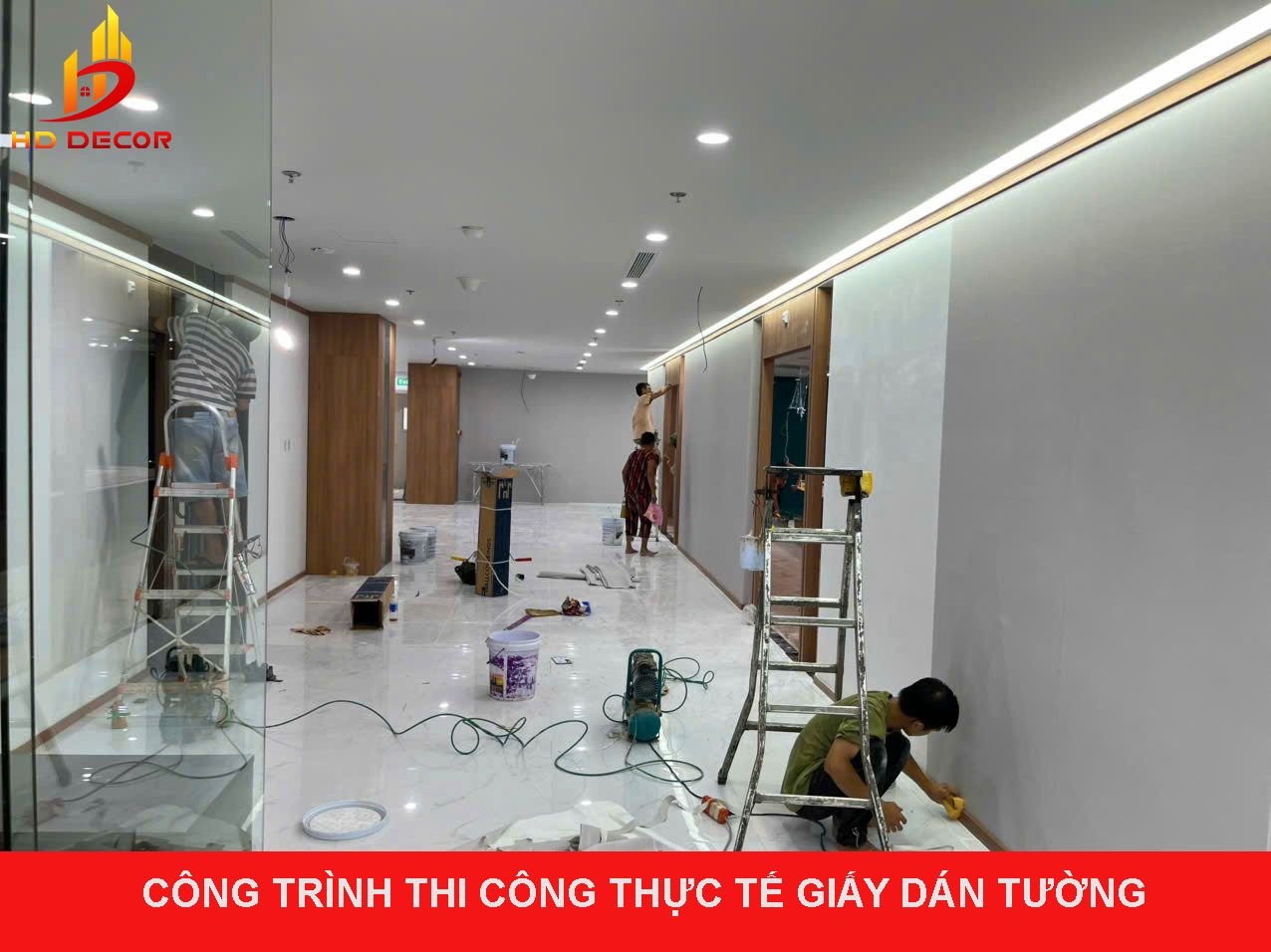công trình thực tế thi công giấy dán tường 