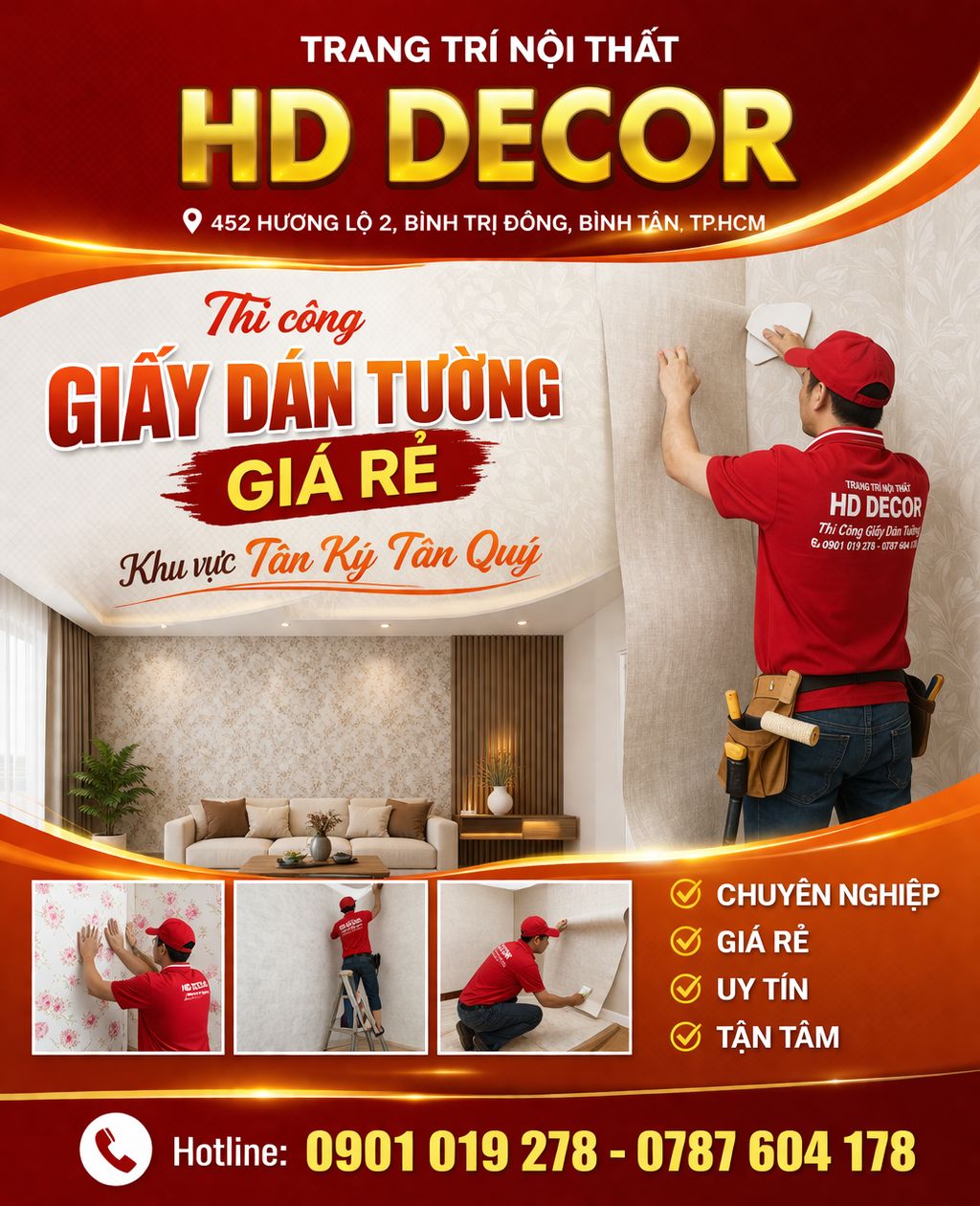 thi công giấy dán tường giá rẻ quận tân kỳ tân quý 