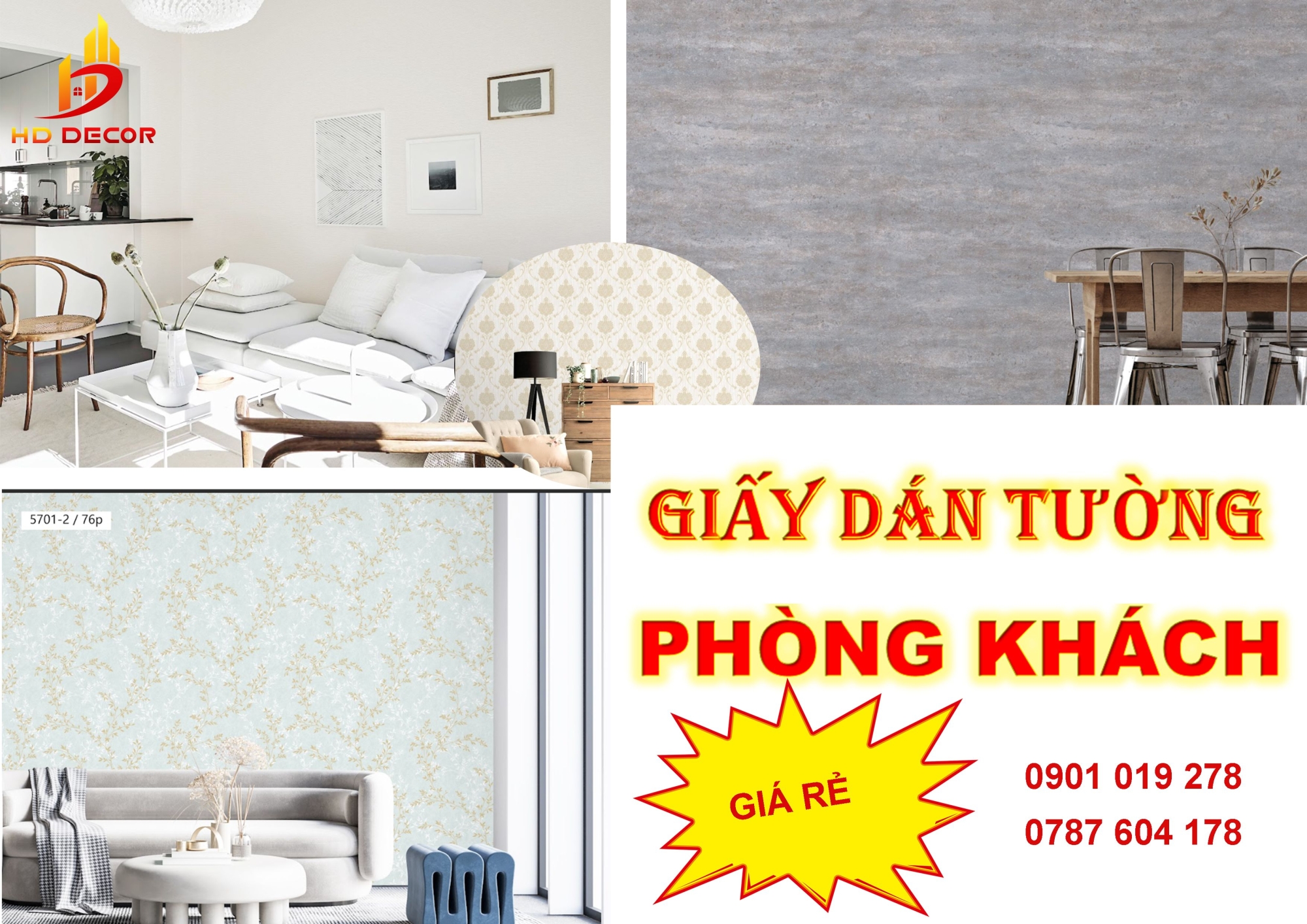 giấy dán tường phòng khách giá rẻ 
