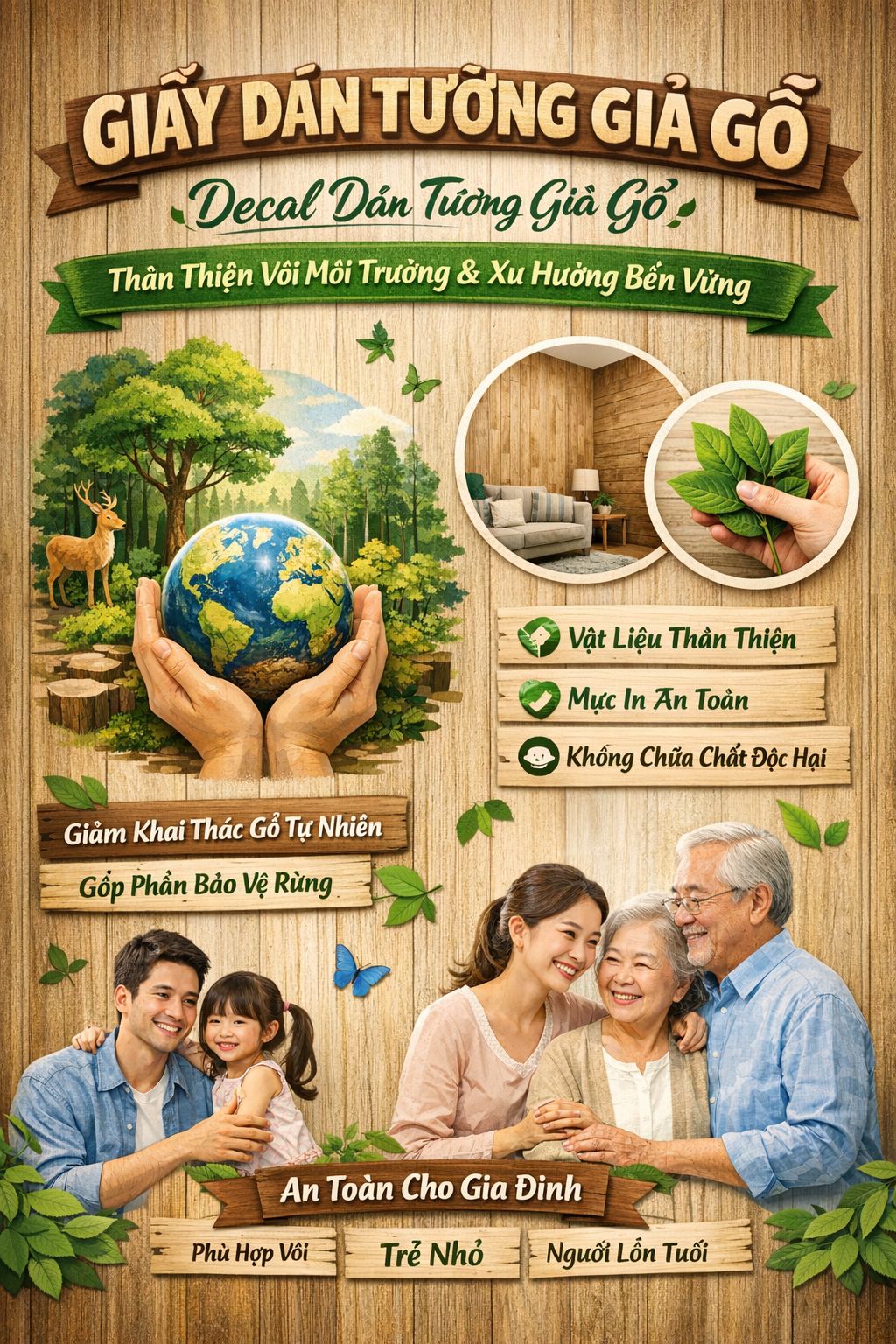 Giấy dán tường giả gỗ thân thiện môi trường