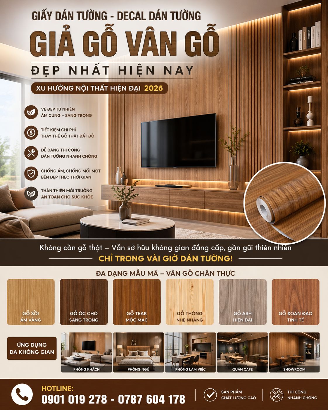 GIẤY DÁN TƯỜNG - DECAL DÁN TƯỜNG GIẢ GỖ VÂN GỖ ĐẸP NHẤT HIỆN NAY