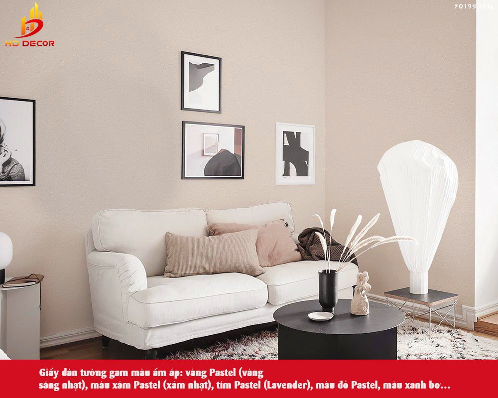  Giấy dán tường gam màu ấm áp vàng Pastel (vàng sáng nhạt), màu xám Pastel (xám nhạt), tím Pastel (Lavender), màu đỏ Pastel, màu xanh bơ…