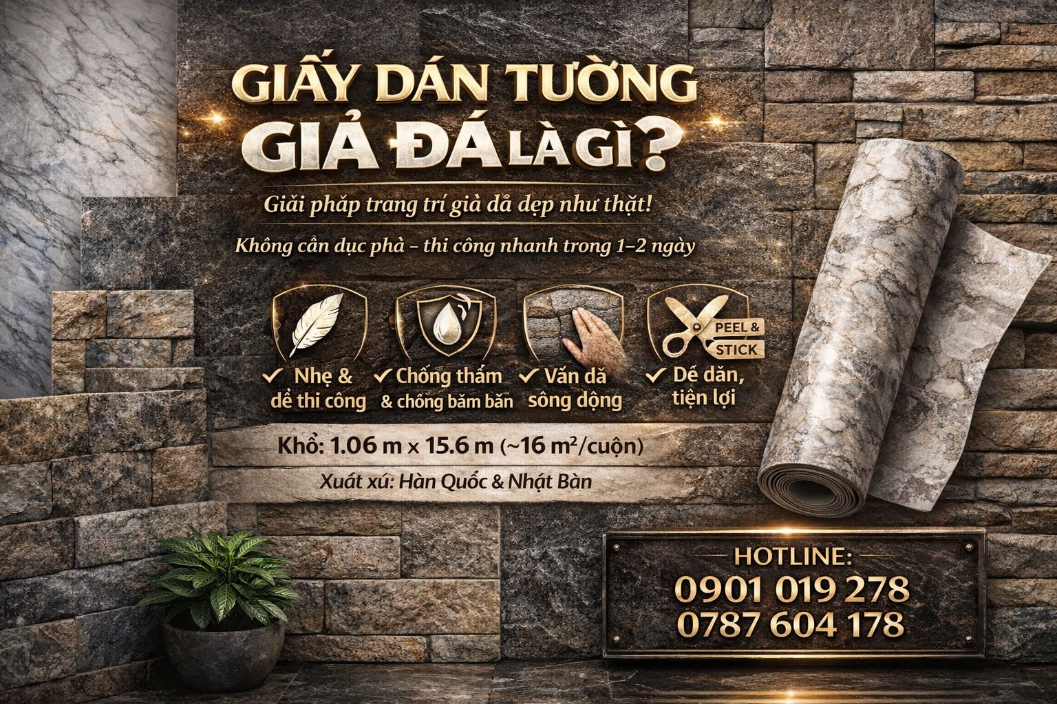 giấy dán tường giả đá là gì ? 