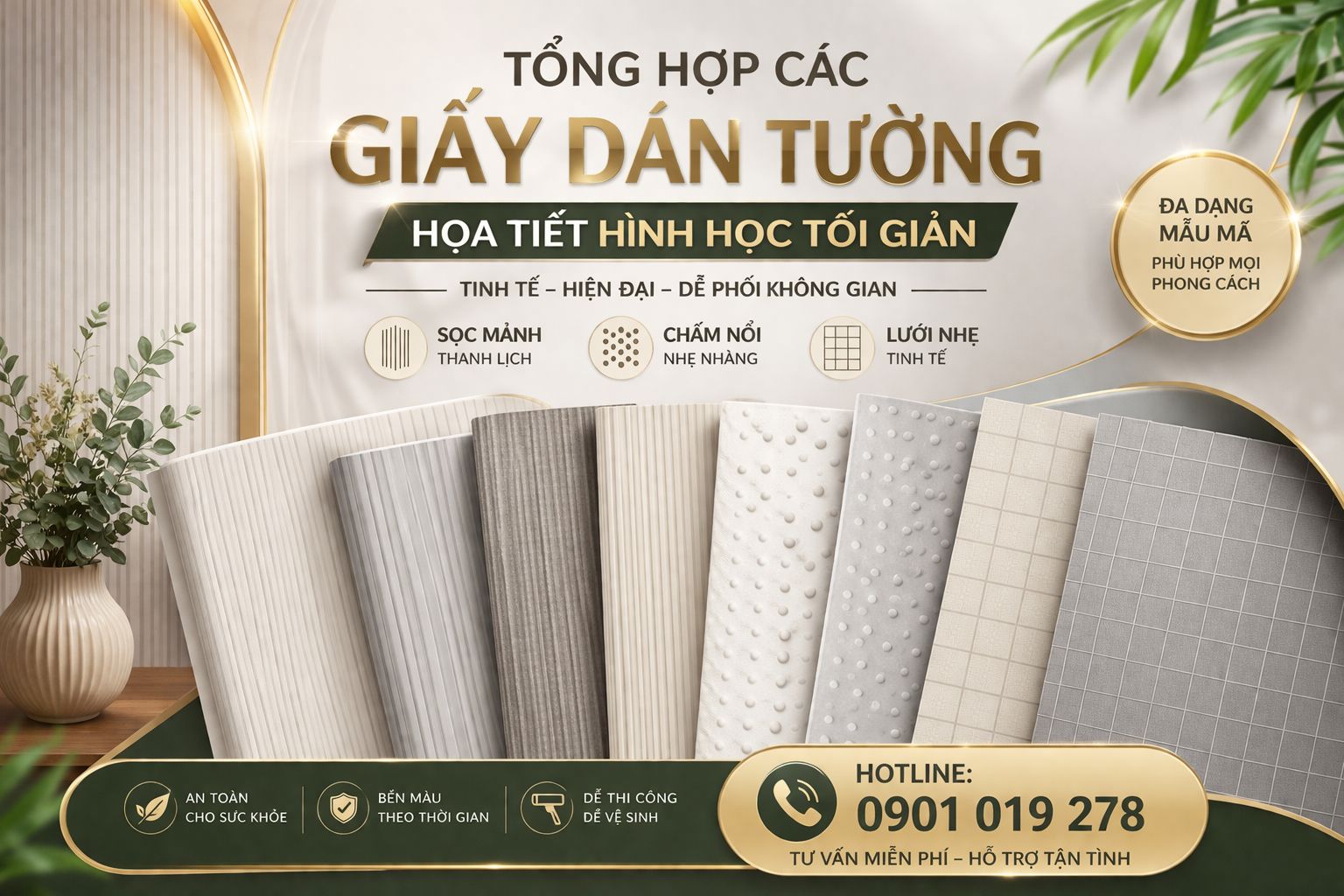 Giấy dán tường màu trắng hiện đại tinh tế