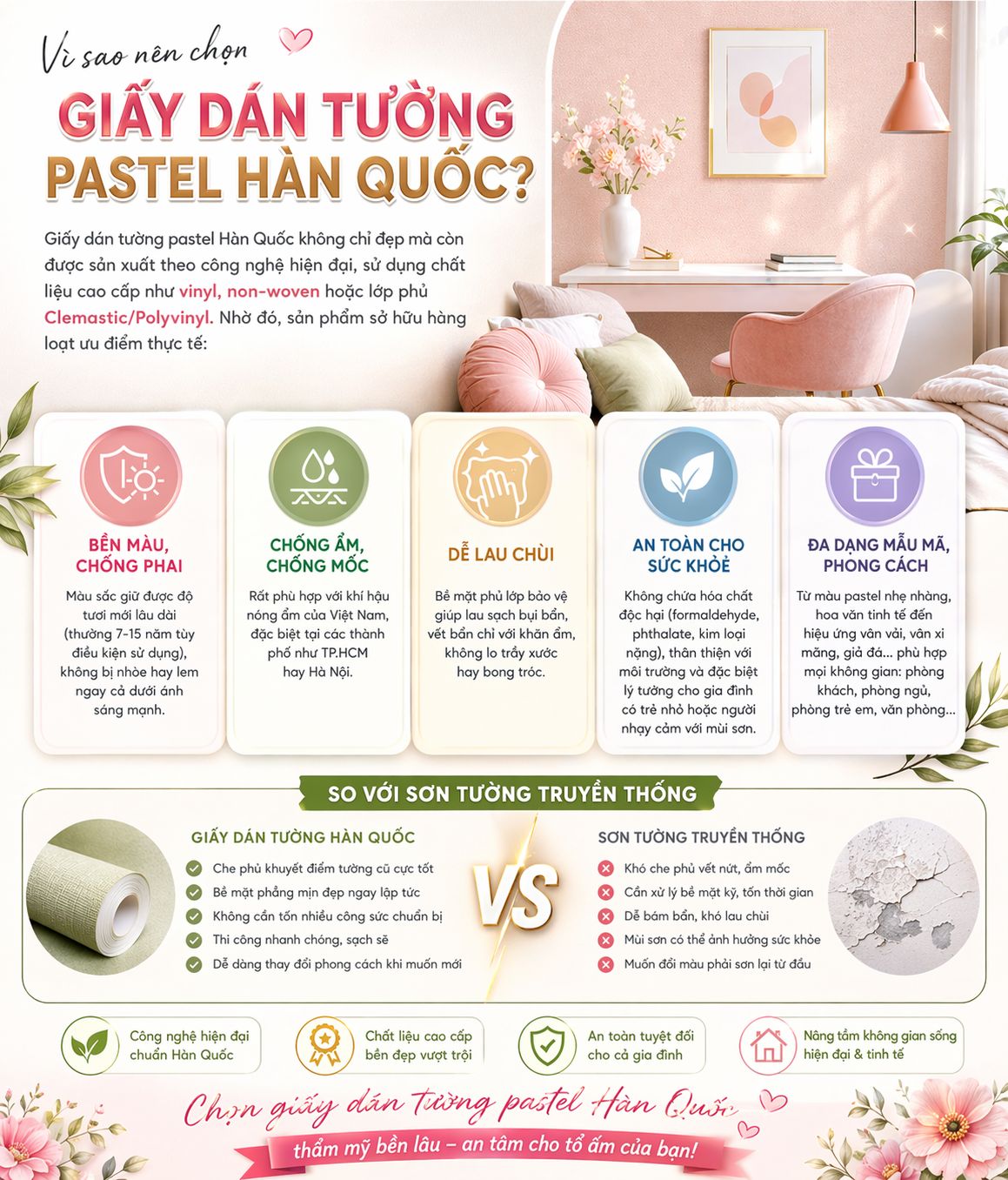 giấy dán tường hàn quốc pastel