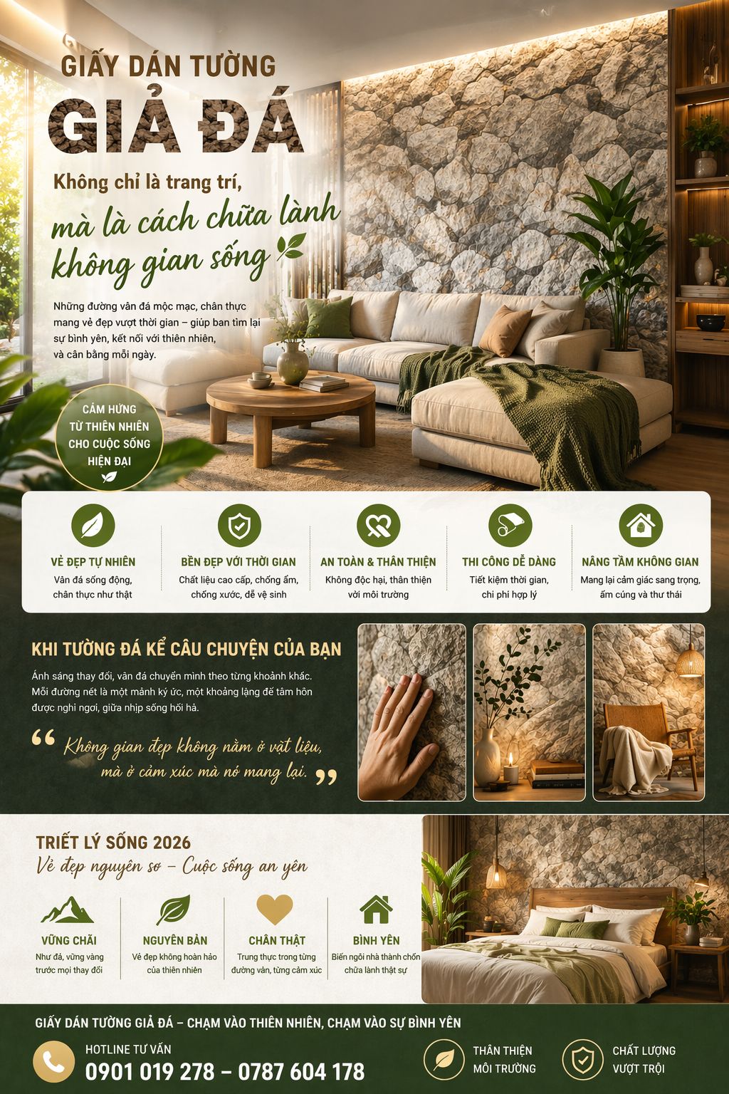 giấy dán tường giả đá phong cách tự nhiên 