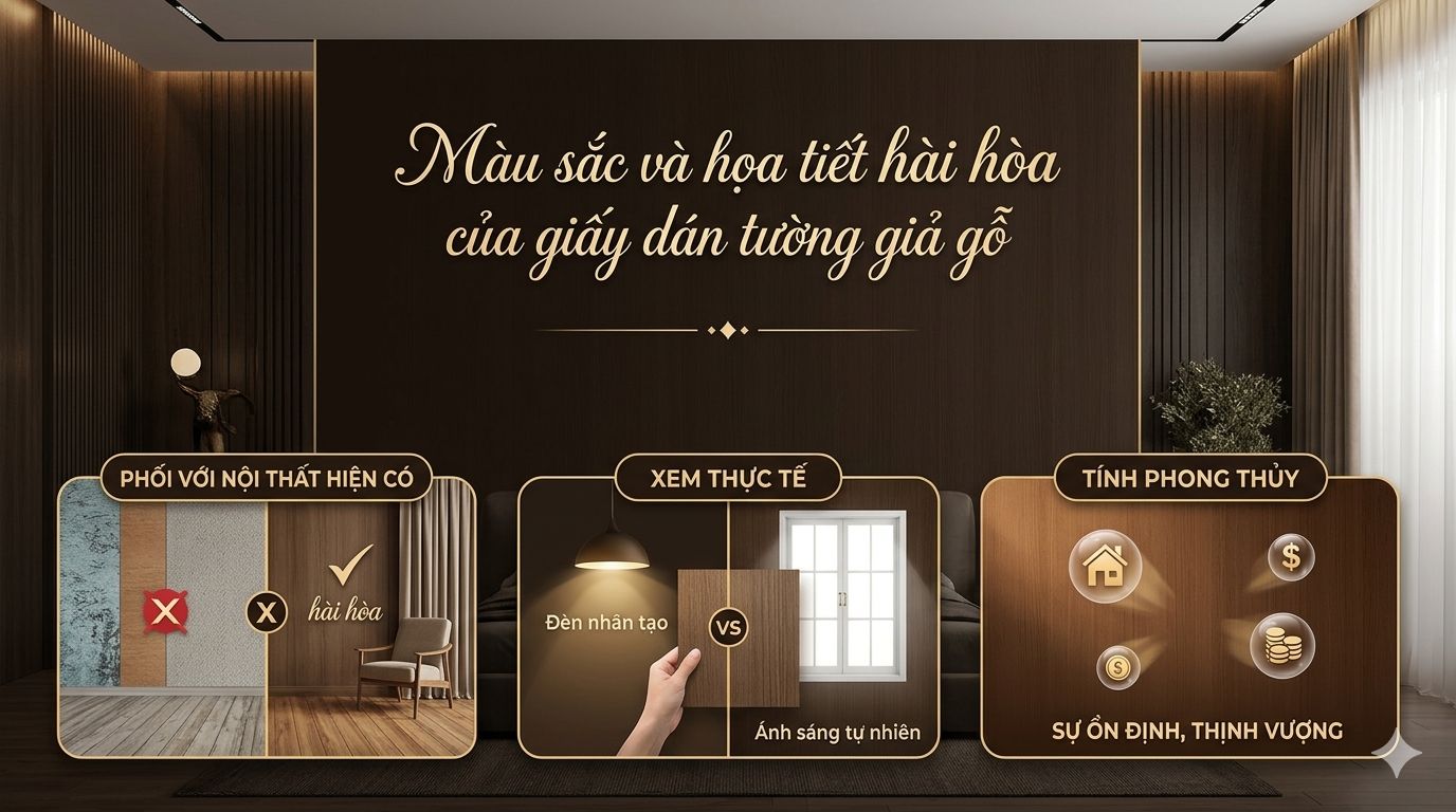Màu sắc và họa tiết hài hòa của giấy dán tường giả gỗ