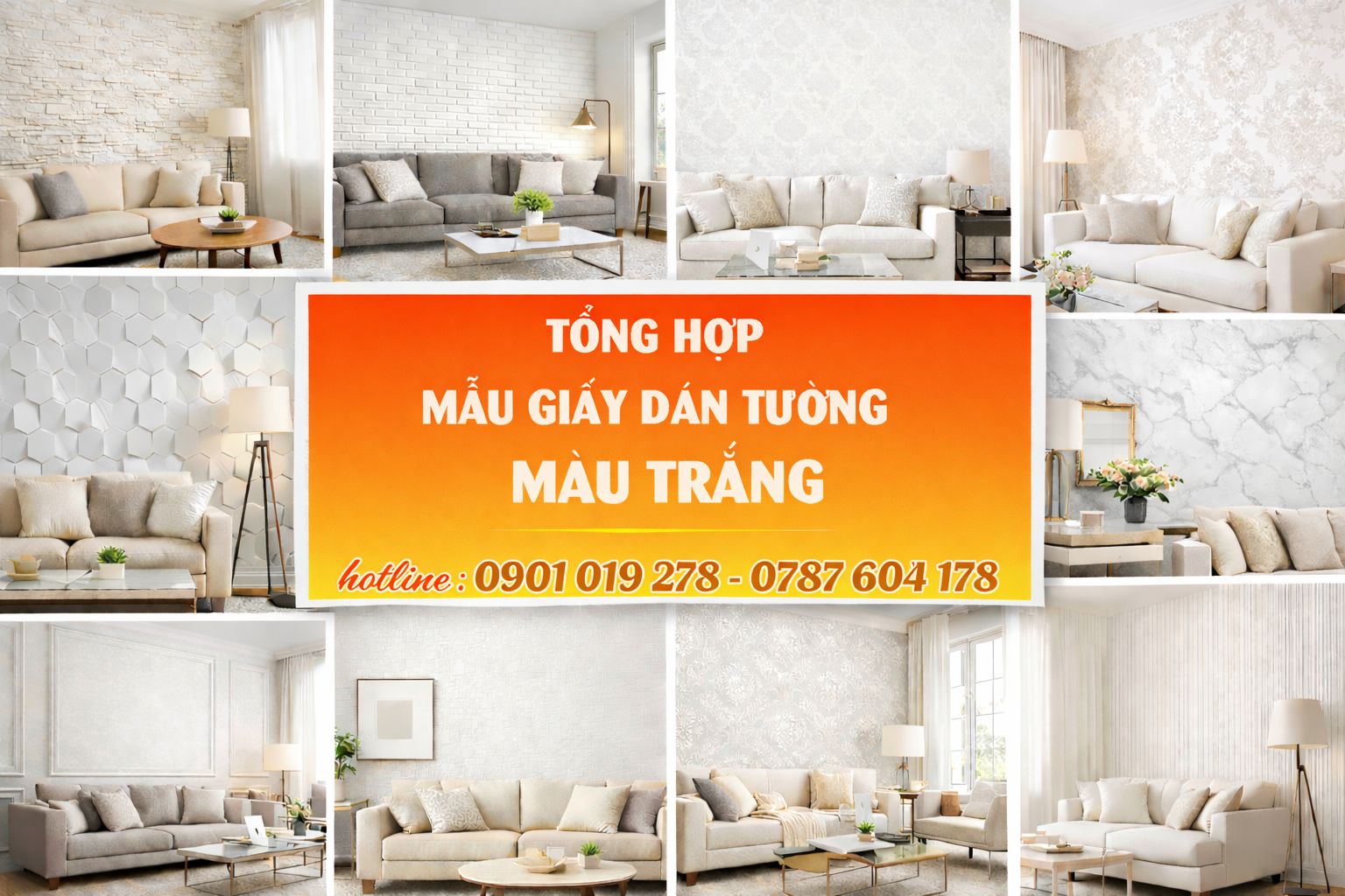 tổng hợp mẫu giấy dán tường màu trắng cho phòng khách