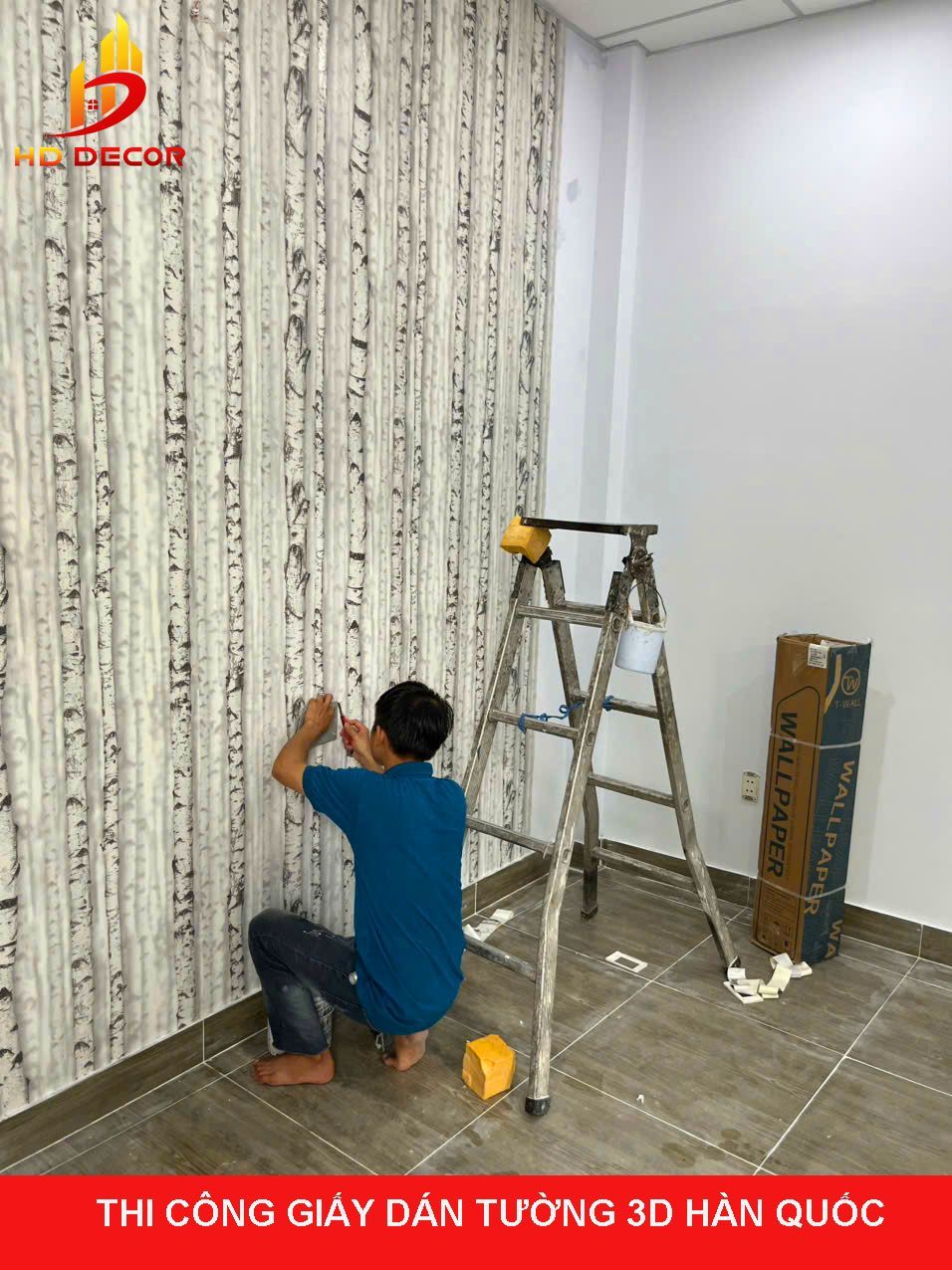 THI CÔNG GIẤY DÁN TƯỜNG 3D HÀN QUỐC 