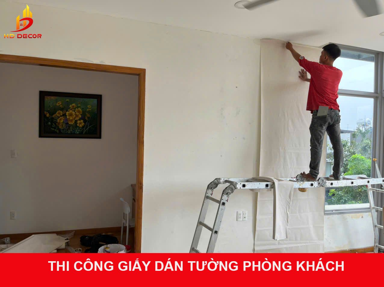 THI CÔNG GIẤY DÁN TƯỜNG PHÒNG KHÁCH