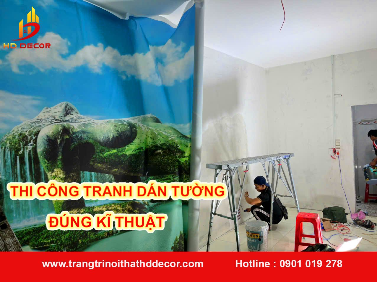 thi công tranh dán tường khổ lớn 