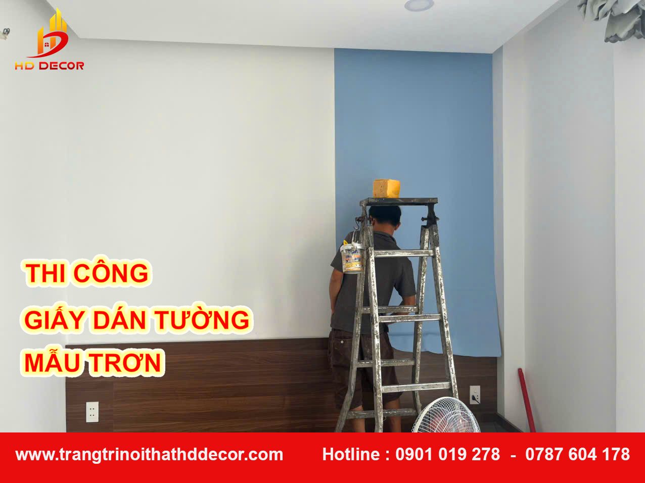 thi công giấy dán tường mẫu trơn 
