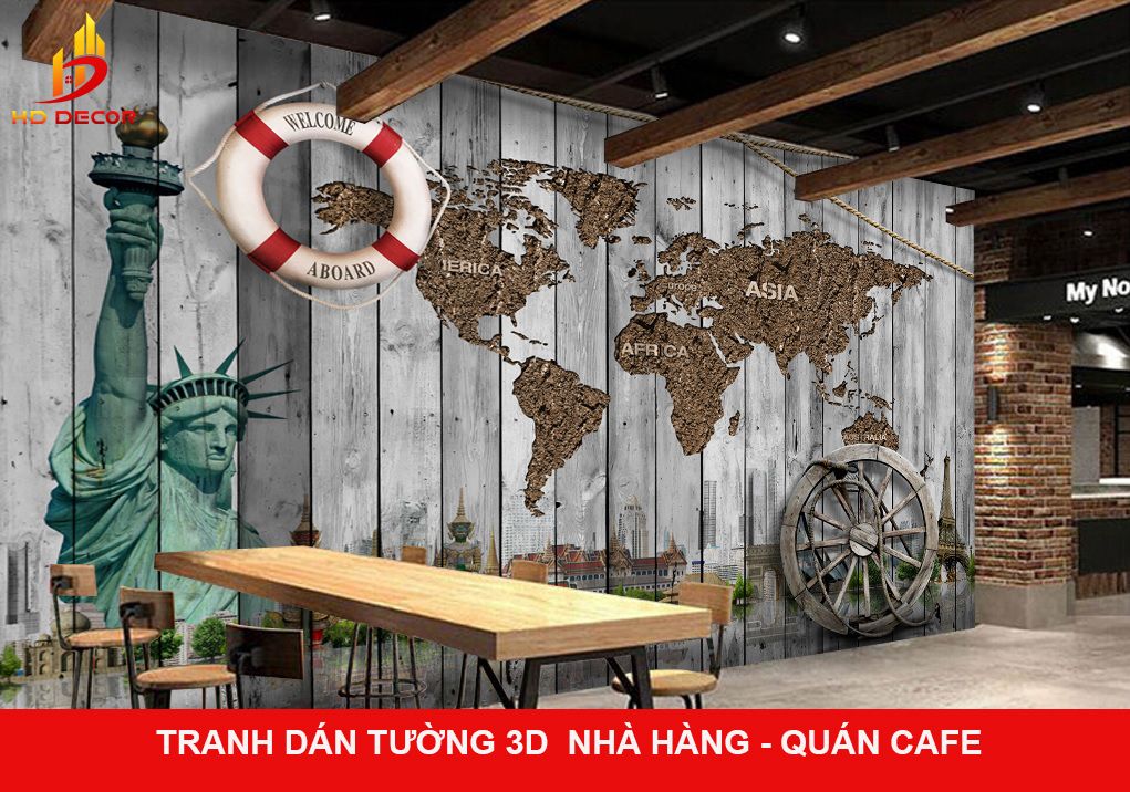 TRANH DÁN TƯỜNG 3D NHÀ HÀNG - QUÁN CAFE 
