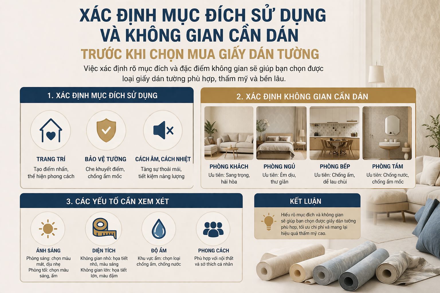 . Xác định mục đích sử dụng và không gian cần dán trước khi chọn mua giấy dán tường