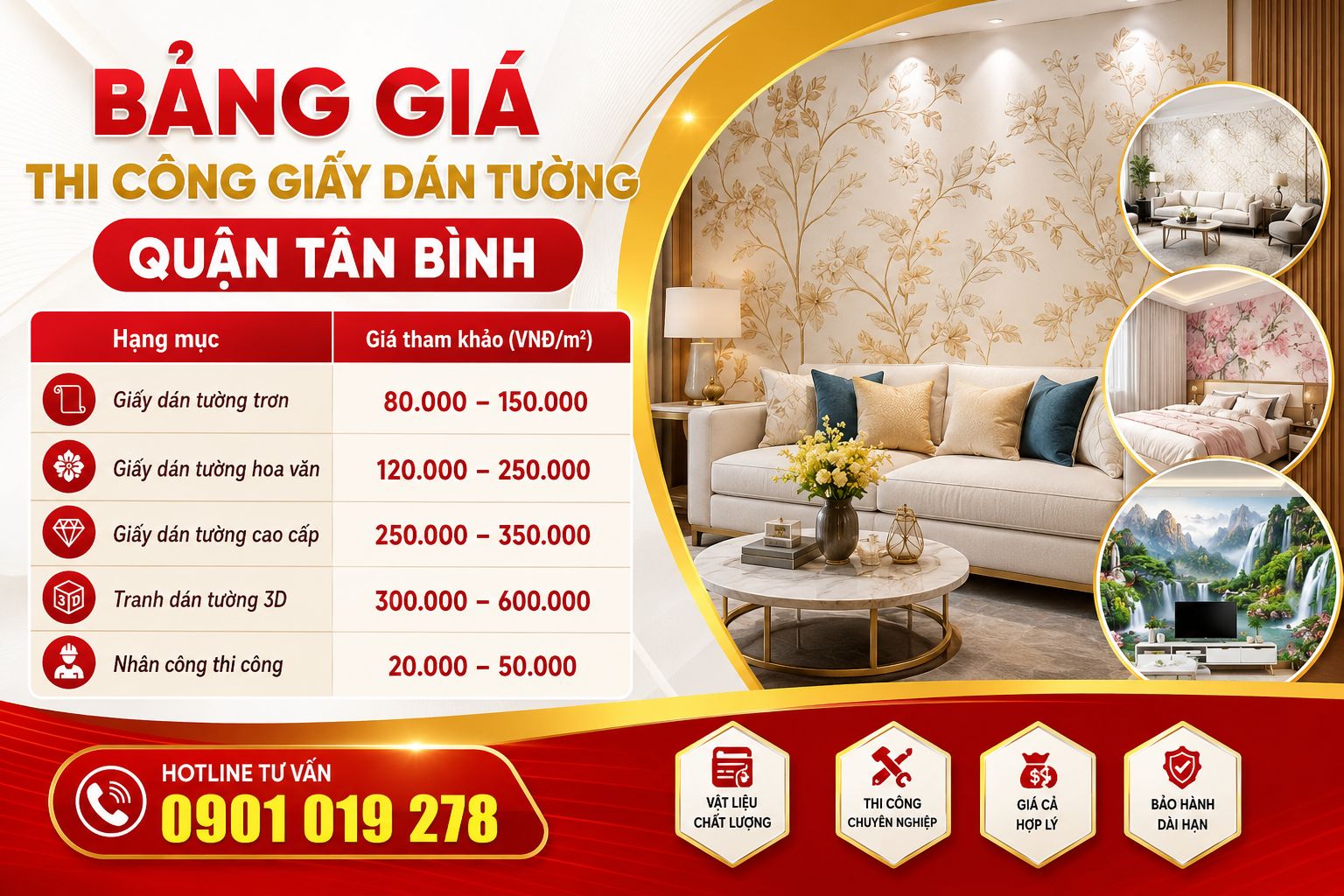 bảng giá thi công giấy dán tường quận tân bình