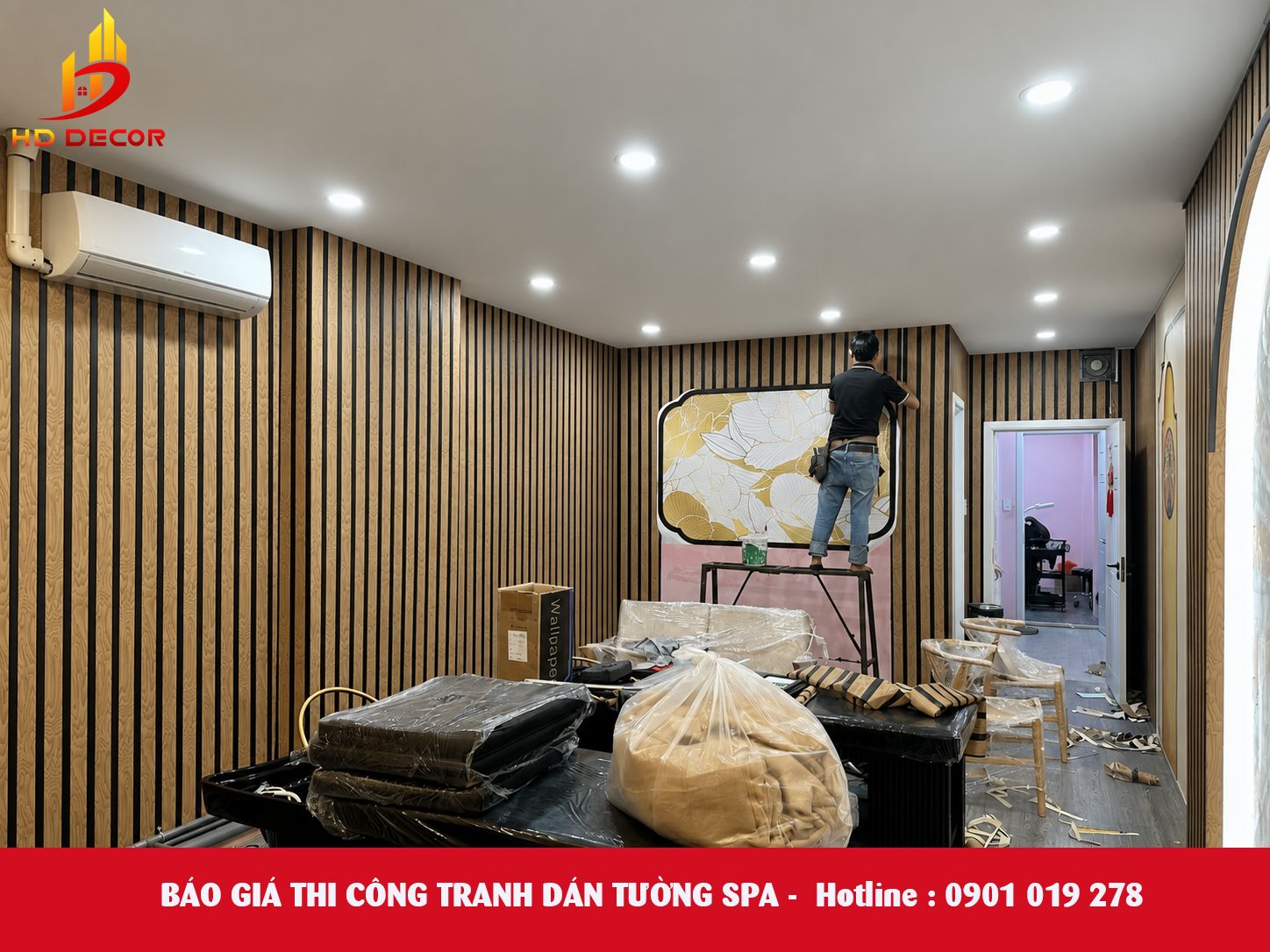 báo giá thi công tranh dán tường spa