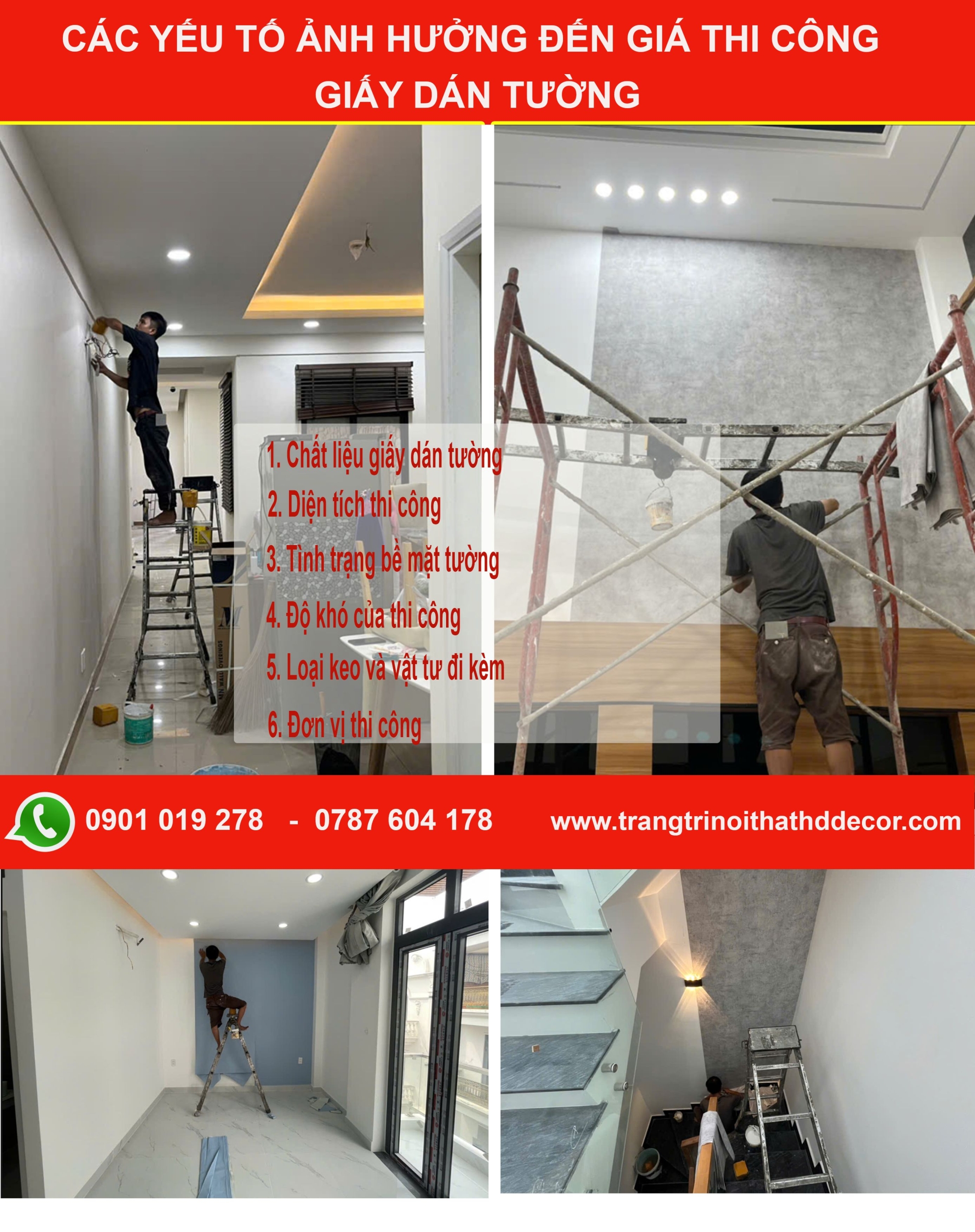 các yếu tố ảnh hưởng đến giá thi công giấy dán tường 