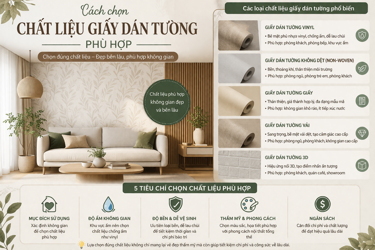 cách chọn chất liệu giấy dán tường