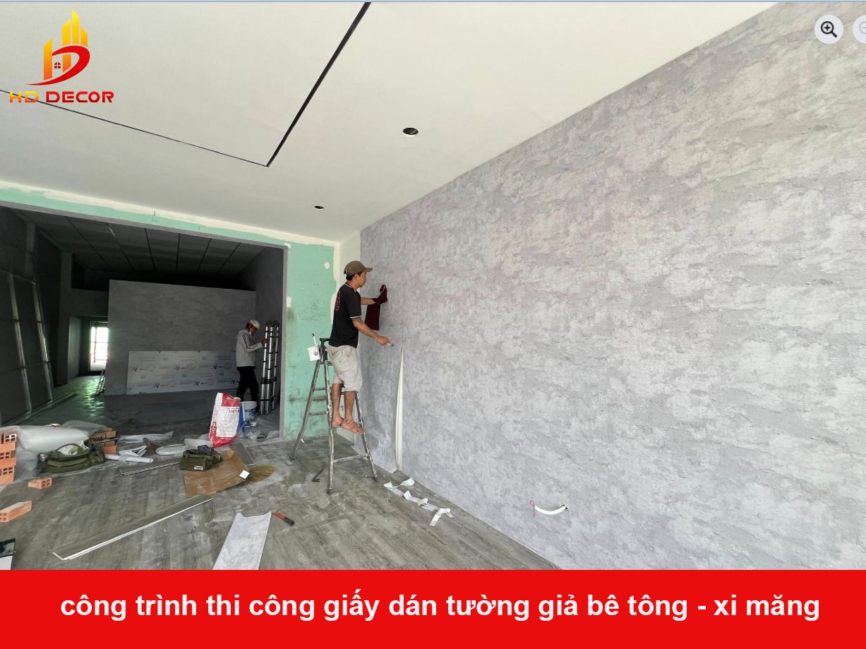 công trình thi công giấy dán tường giả bê tông - xi măng 
