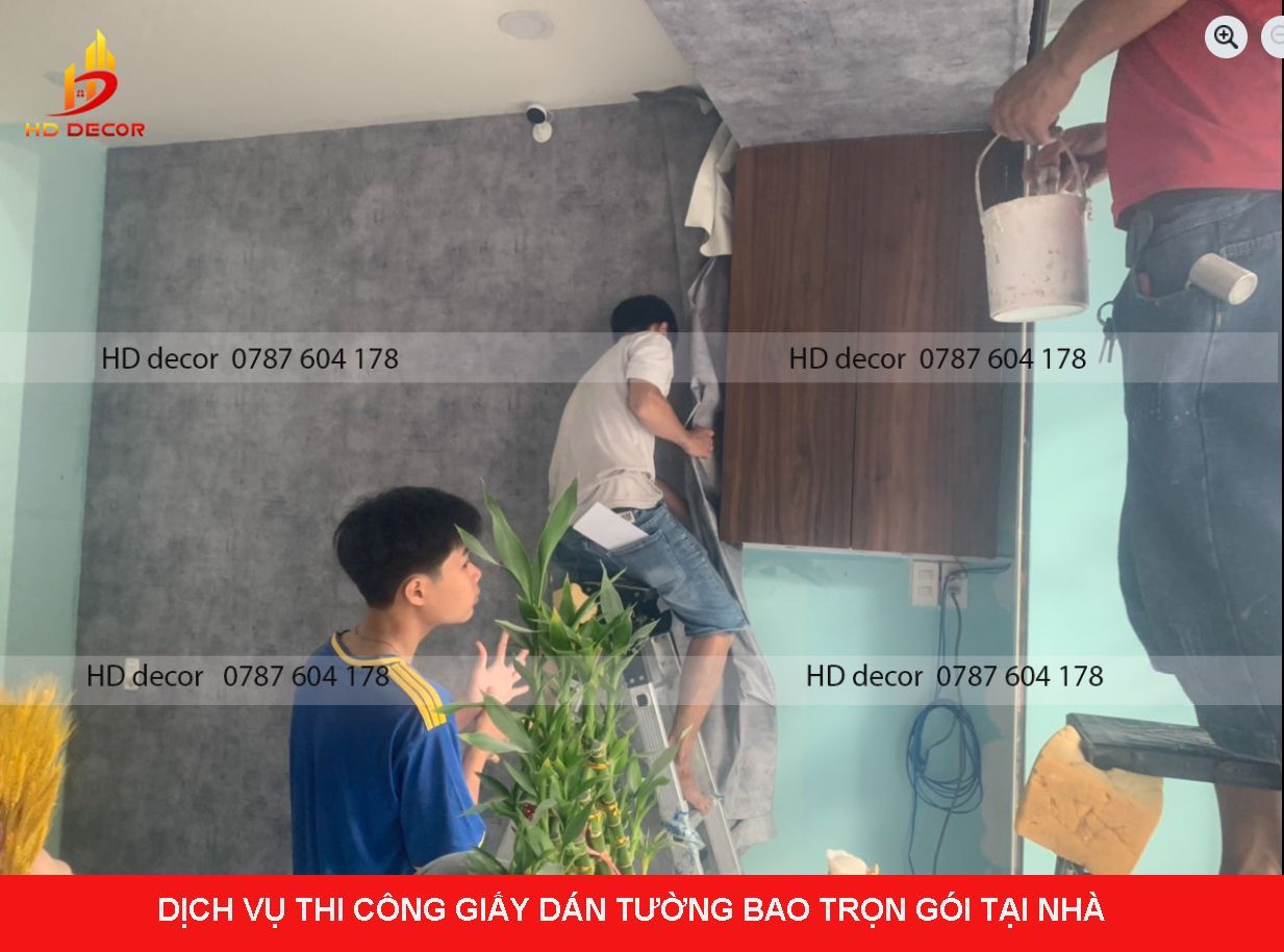 công trình thi công giấy dán tường giả bê tông giá rẻ 