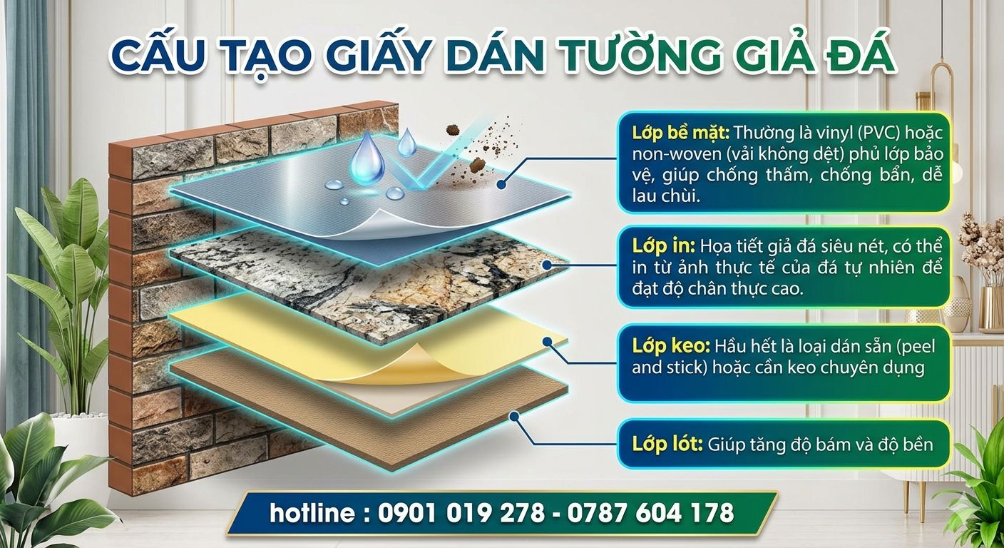 cấu  tạo giấy dán tường giả đá 