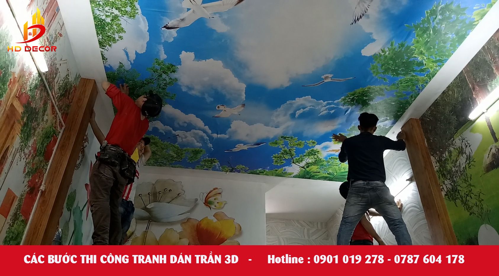 các bước thi công tranh dán trần 3D