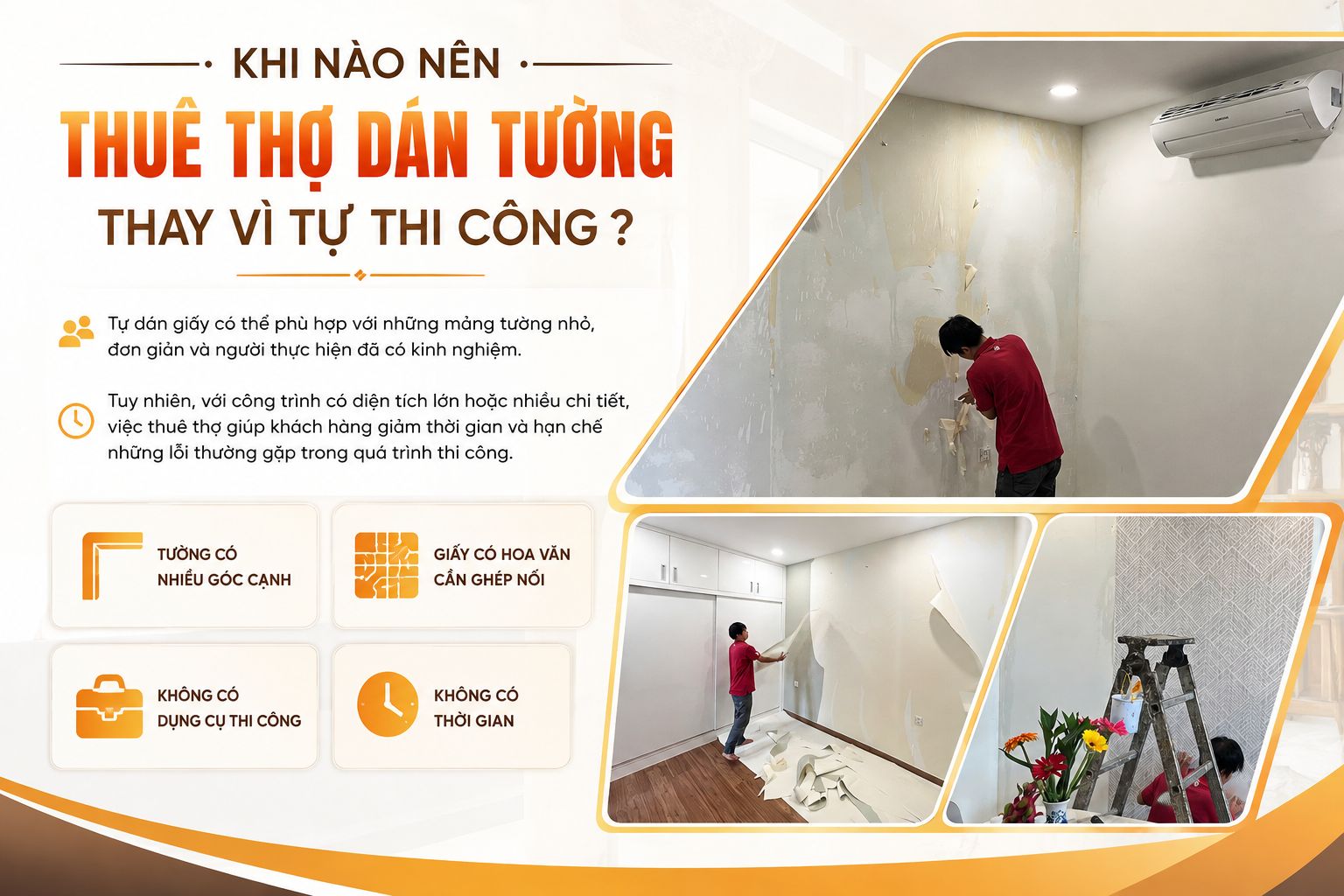các trường hợp sử dụng dịch vụ thi công giấy dán tường chuyên nghiệp