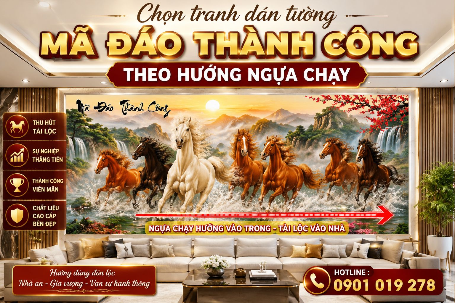 cách chọn tranh dán tường mã đáo thành công theo hướng ngựa chạy 