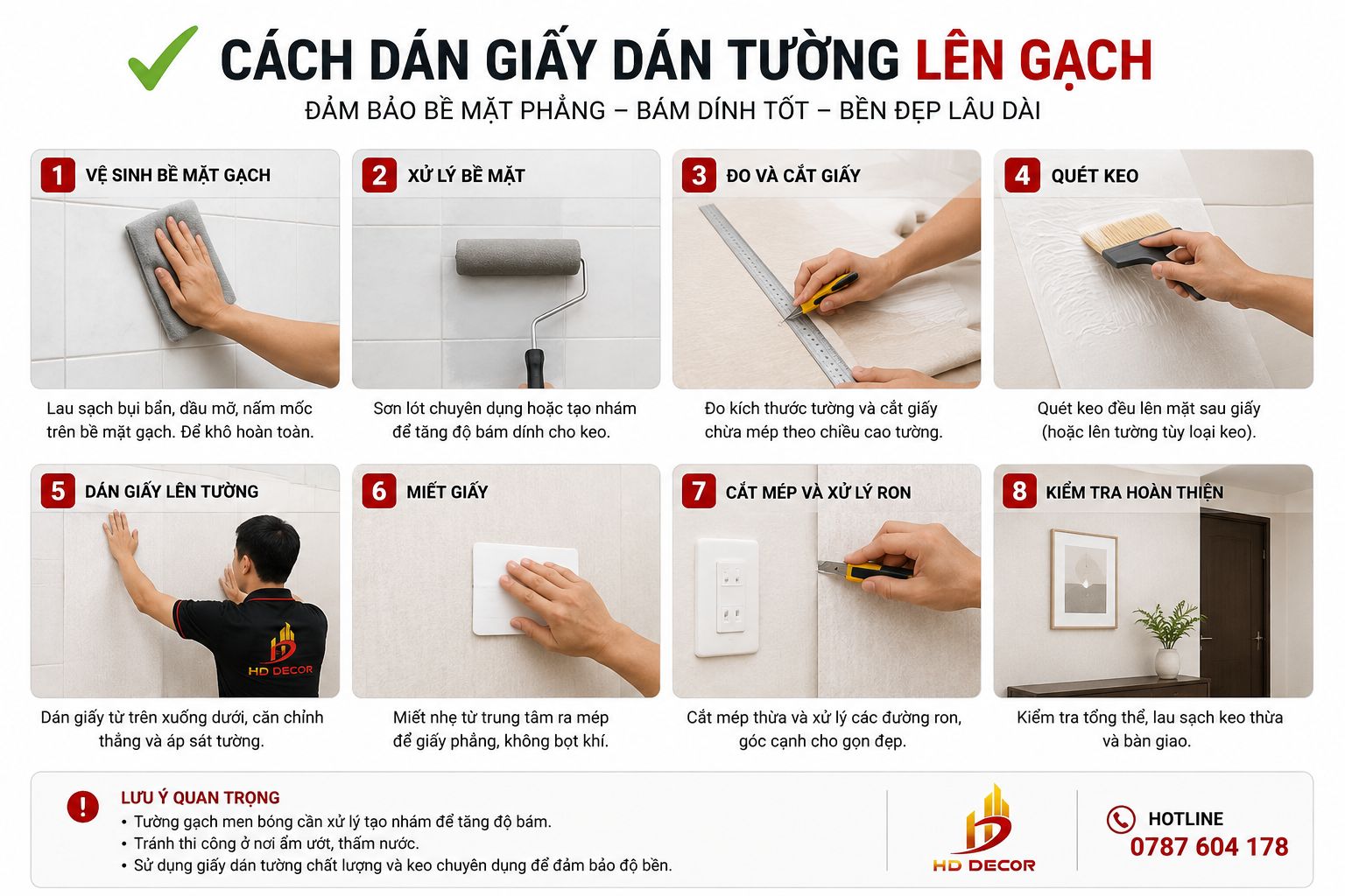cách dán giấy dán tường lên gạch 