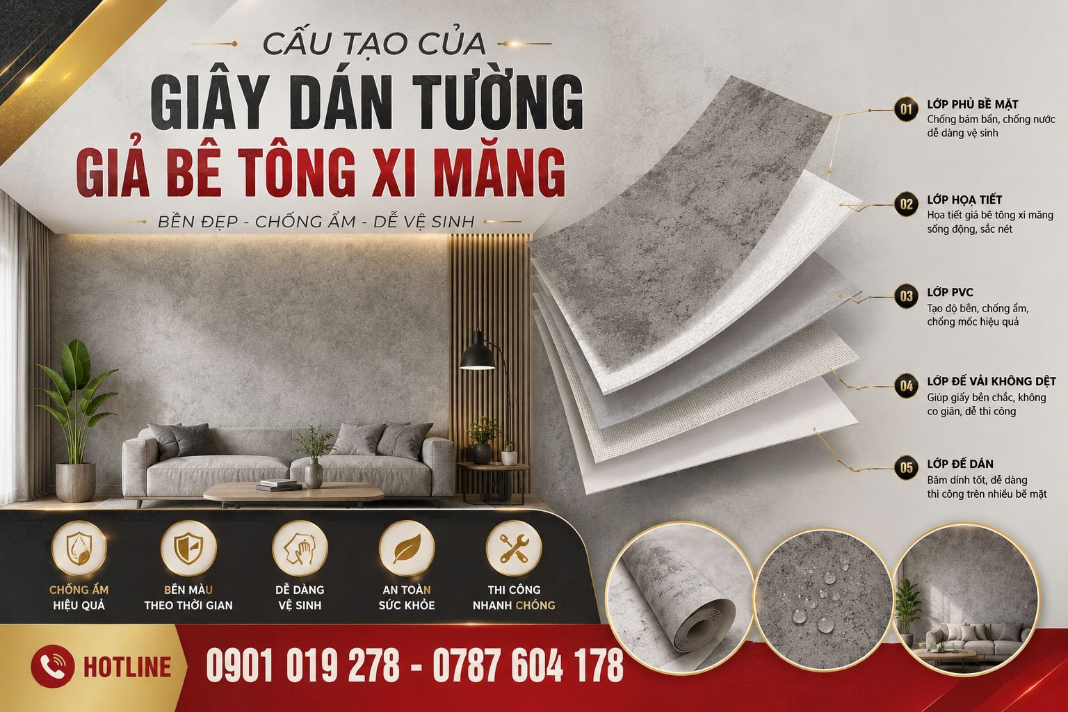 cấu tạo của giấy dán tường giả bê tông xi măng