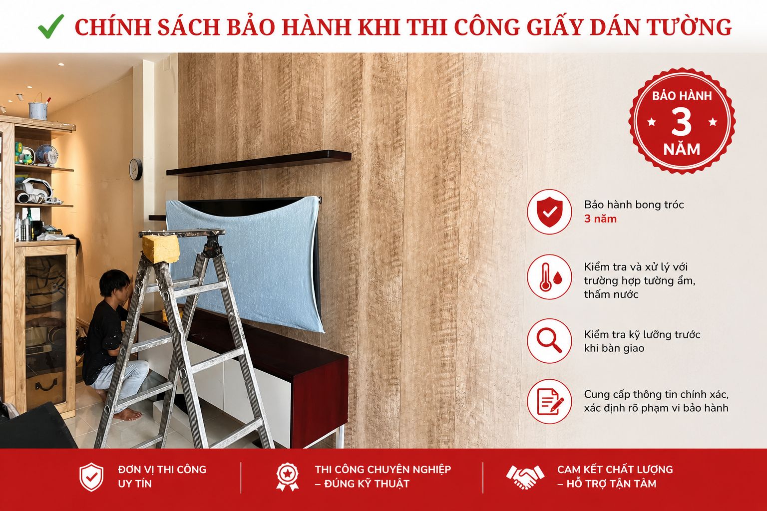 chính sách bảo hành khi thi công giấy dán tường 