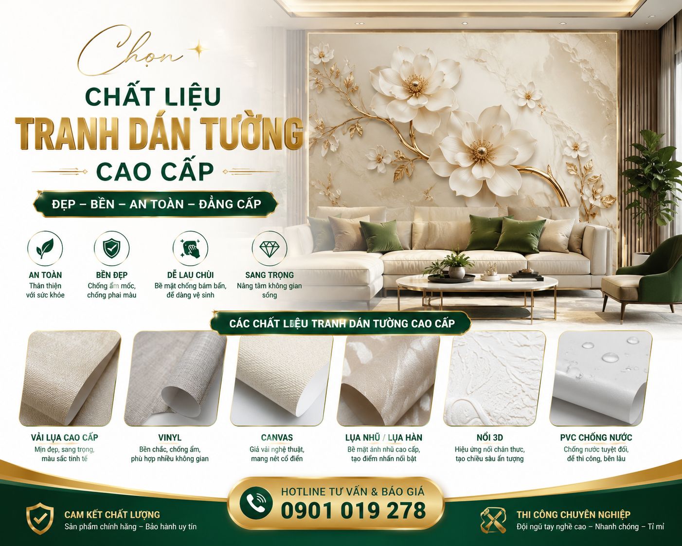 chọn chất liệu tranh dán tường chất liệu cao cấp