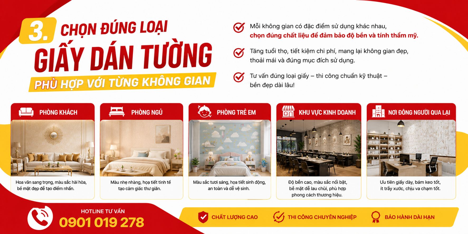 chọn đúng loại giấy dán tường phù hợp với từng không gian 