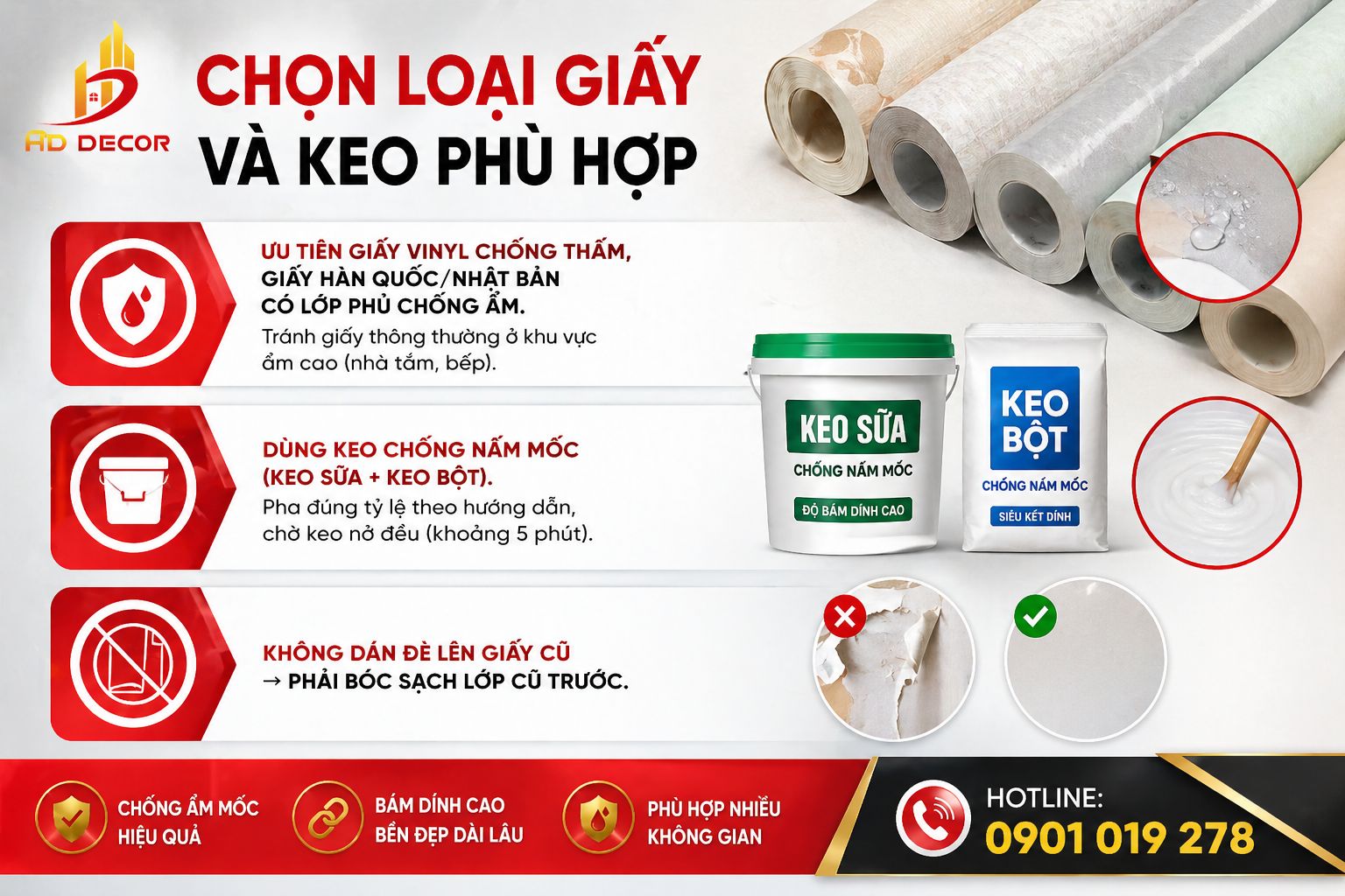 chọn loại keo và giấy dán tường cho phù hợp 