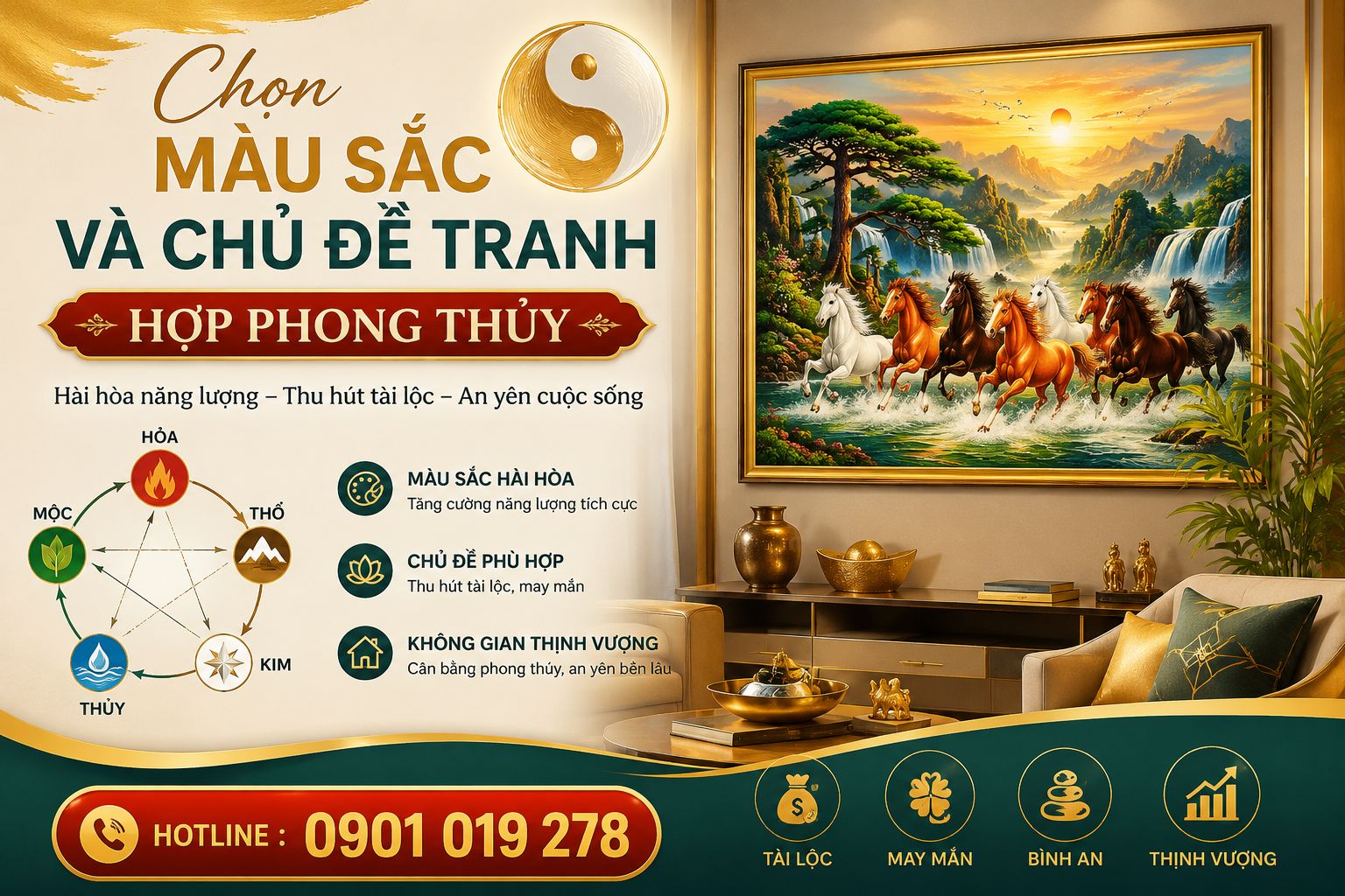 chọn màu sắc và chủ đề tranh phù hợp với phong thủy