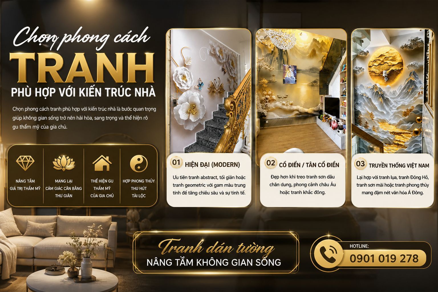 chọn tranh dán tường phù hợp với kiến trúc nhà