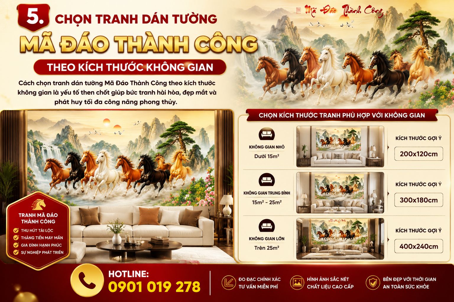 chọn tranh dán tường mã đáo thành công theo kích thước không gian 