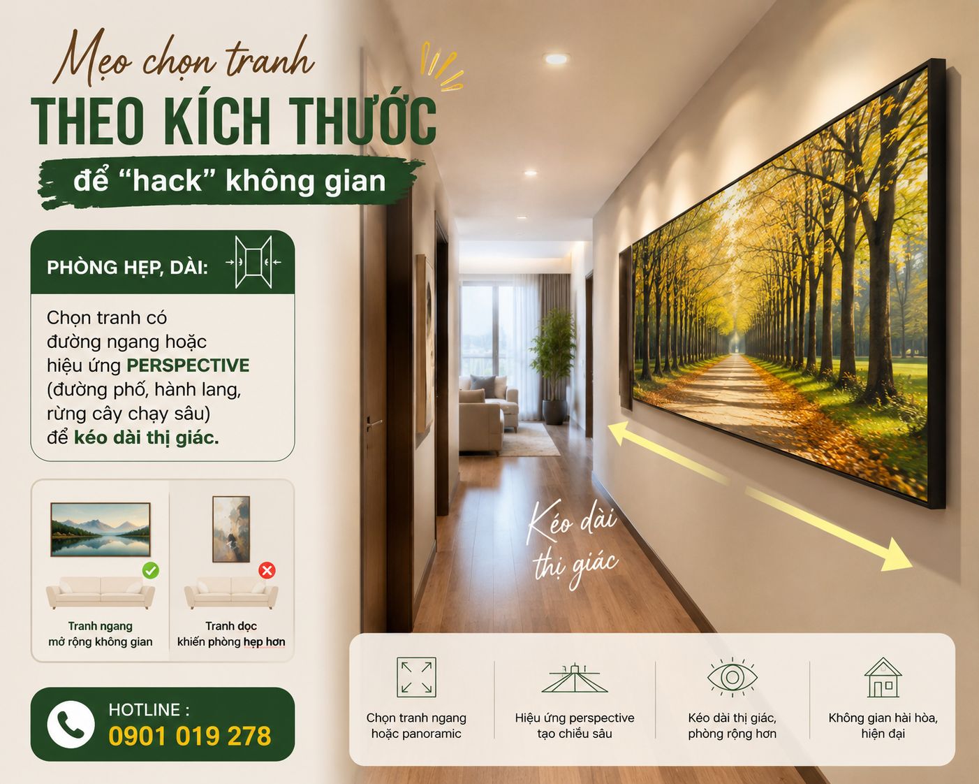 chọn tranh dán tường cho phòng hẹp -dài