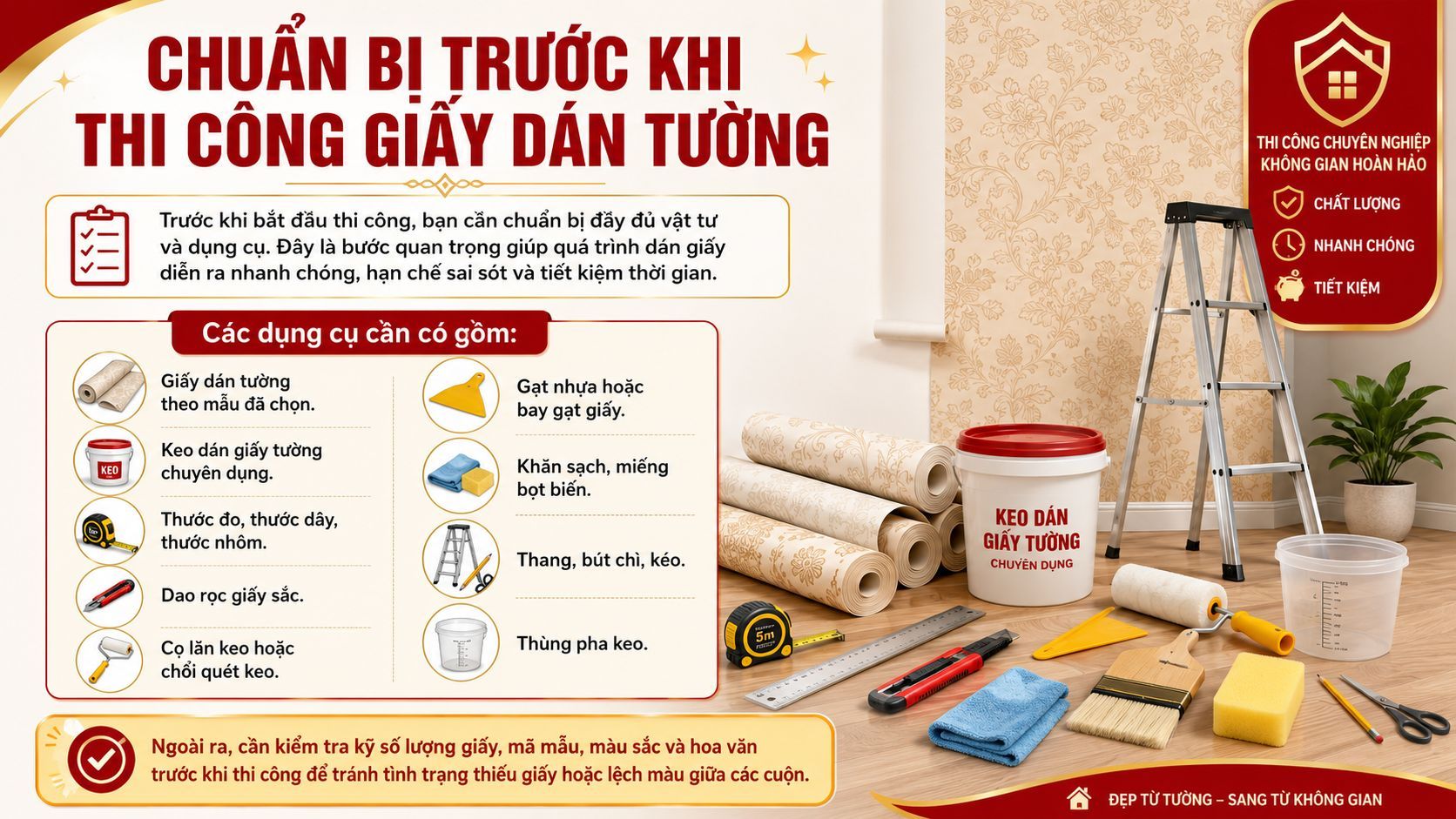 chuẩn bị thi công giấy dán tường 