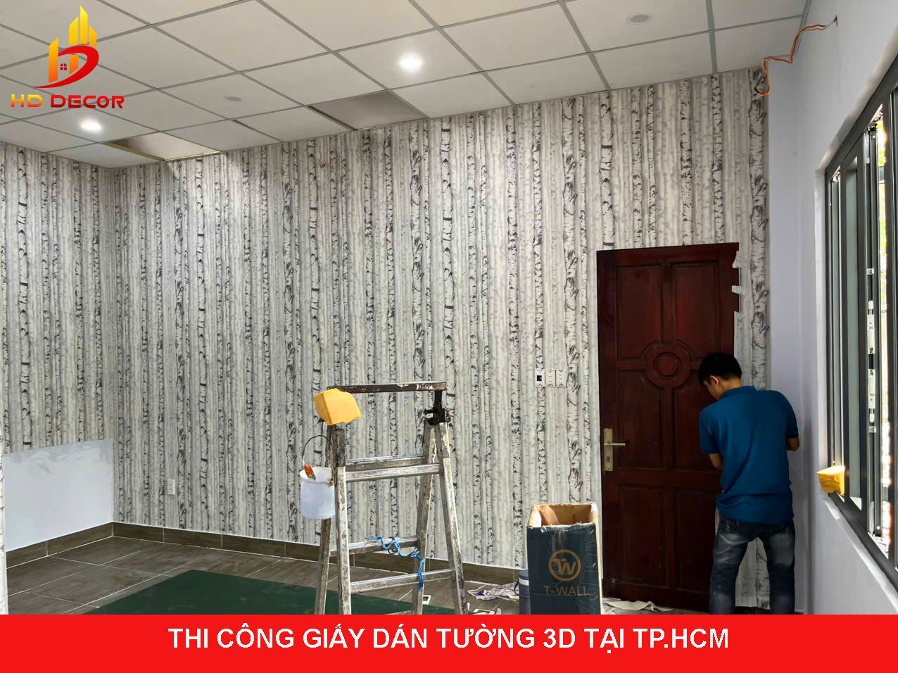 công trình thực tế thi công giấy dán tường 3D 