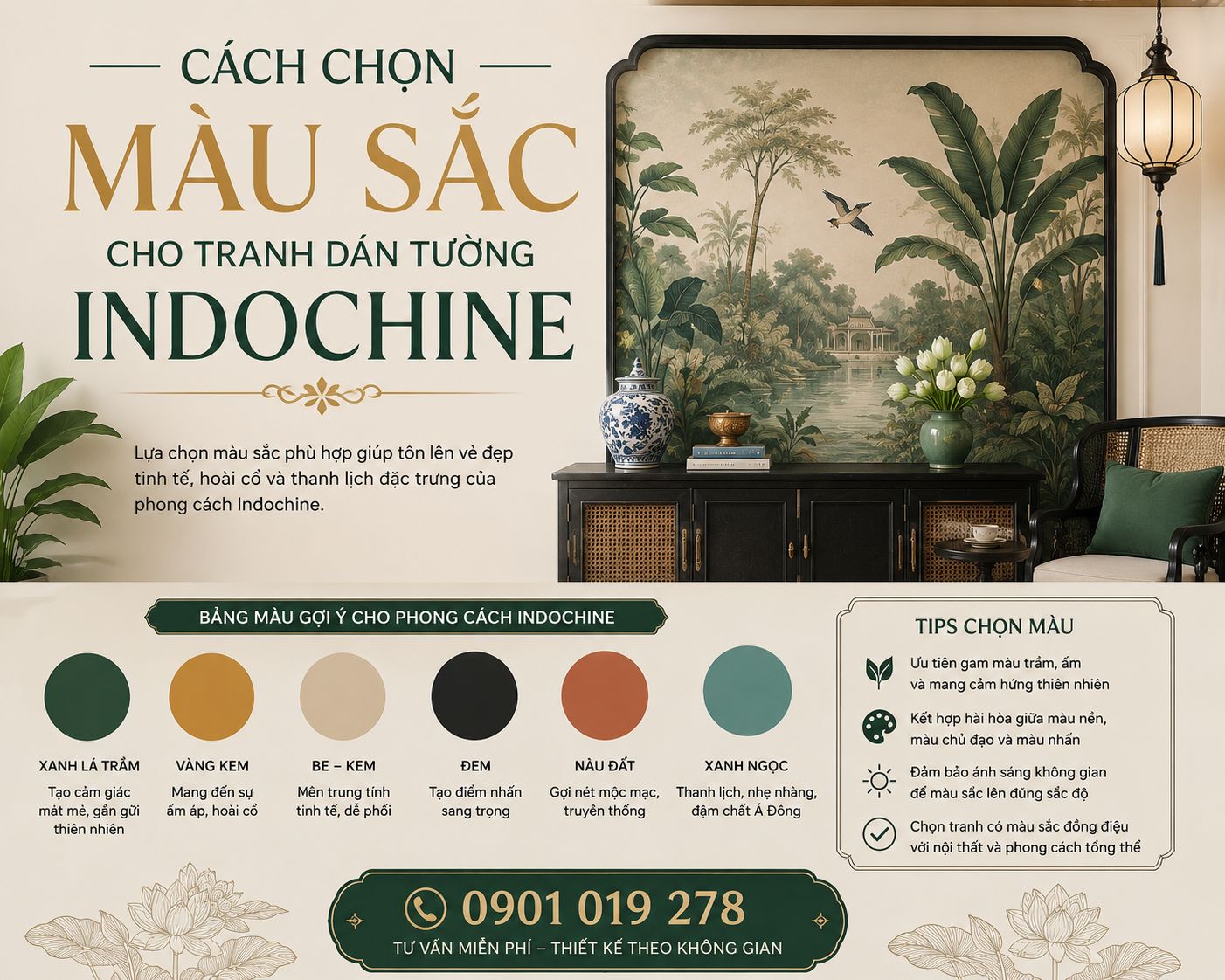 cách chọn màu sắc tranh dán tường indochine