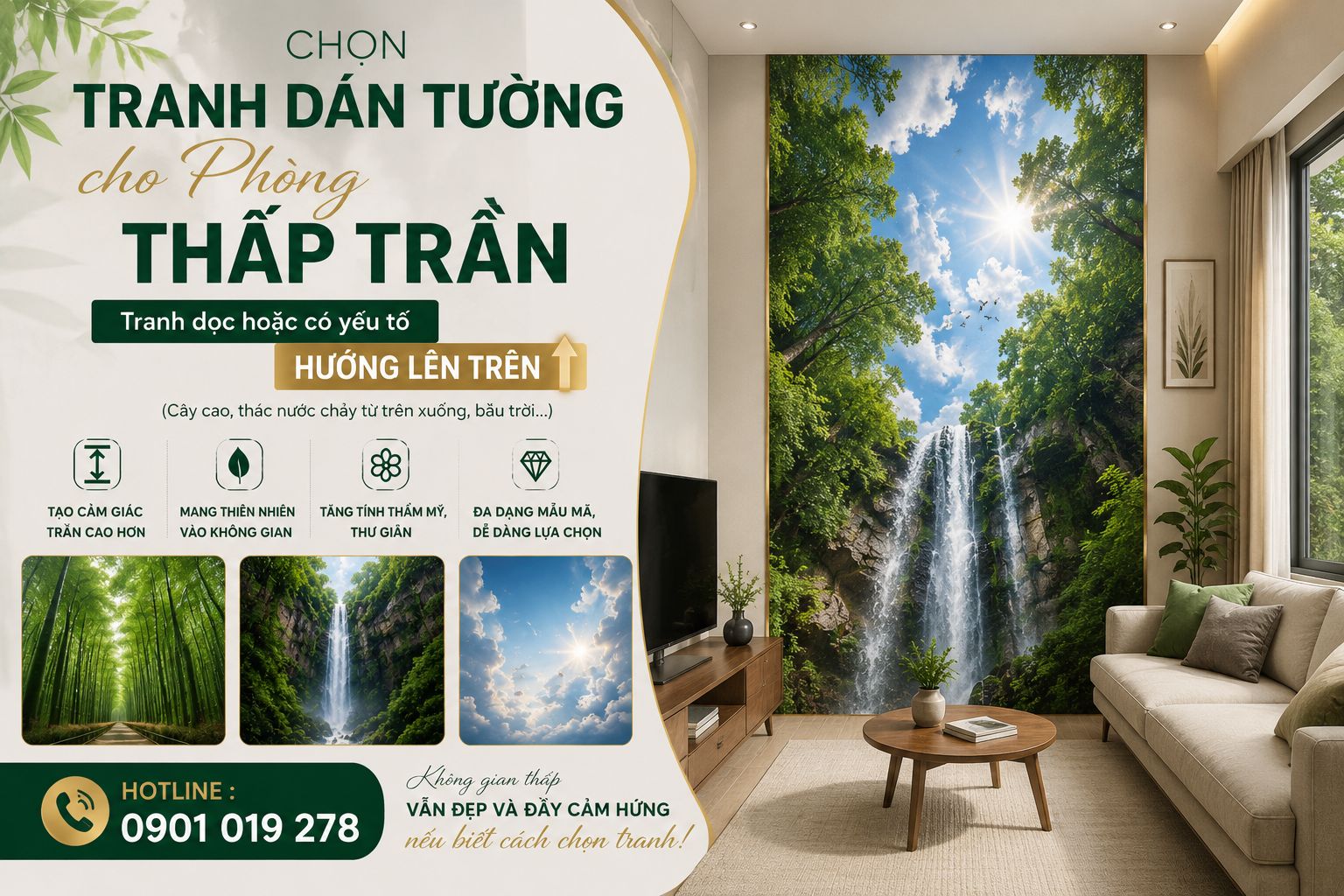 cách chọn tranh dán tường cho phòng thấp trần 