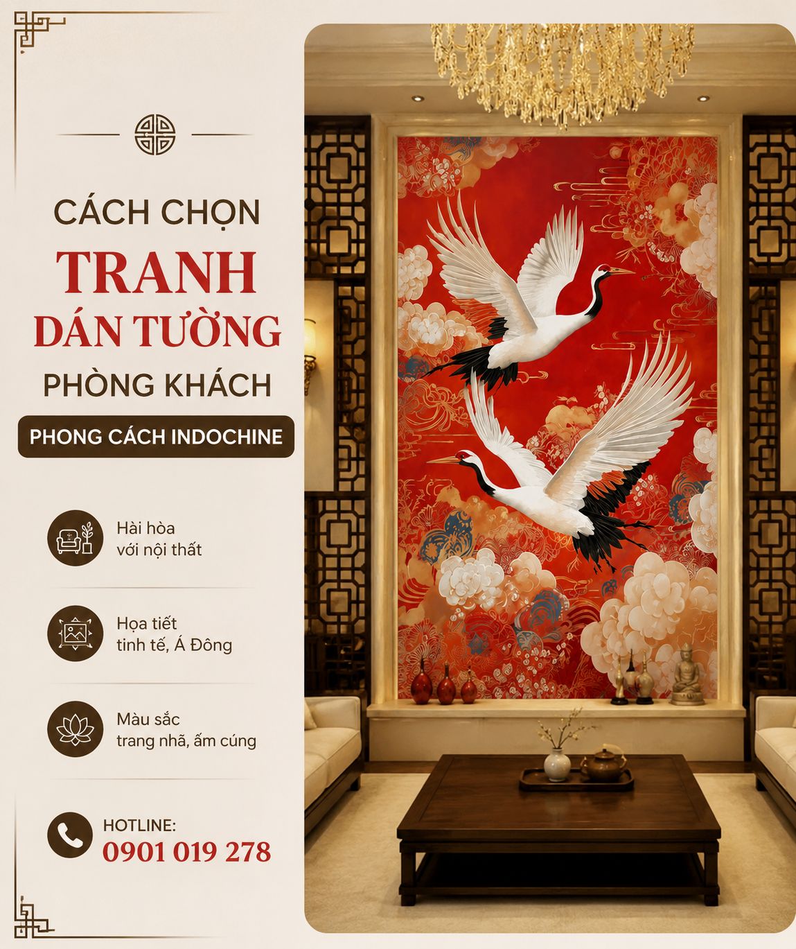 cách chọn tranh dán tường indochine cho phòng khách 