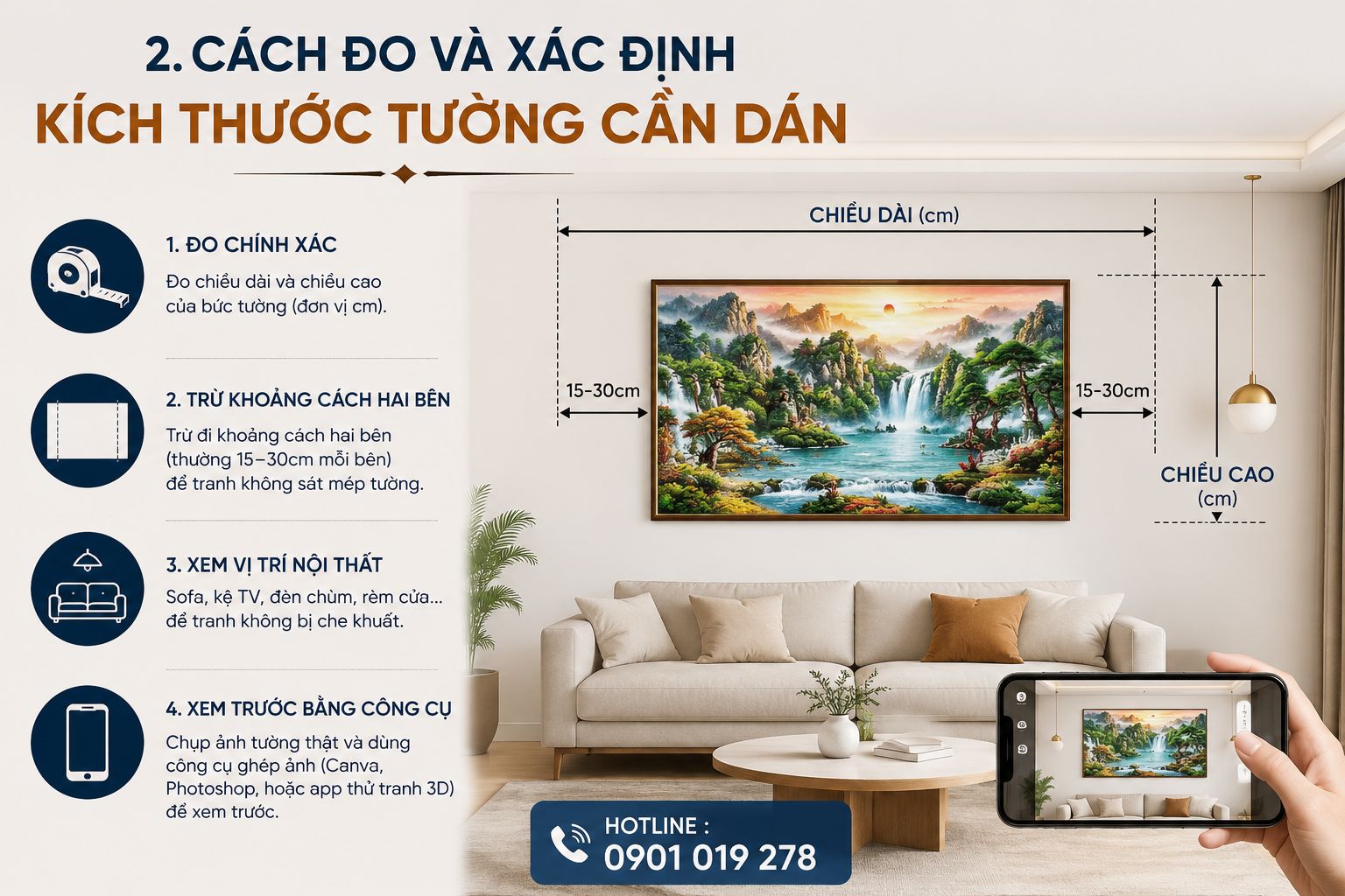 cách đo và xác định kích thước tường trước khi dán tranh dán tường 
