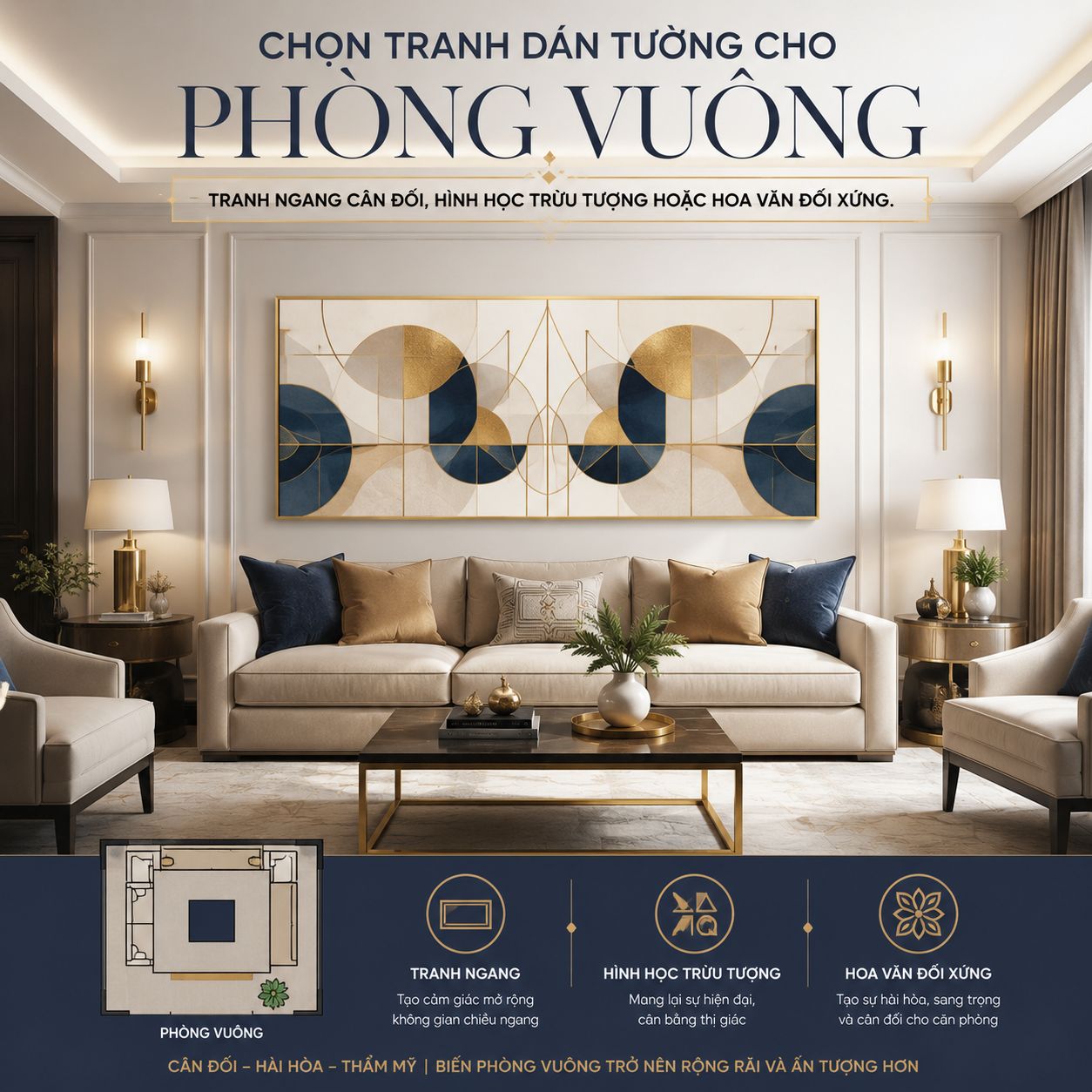 chọn tranh dán tường cho phòng vuông 