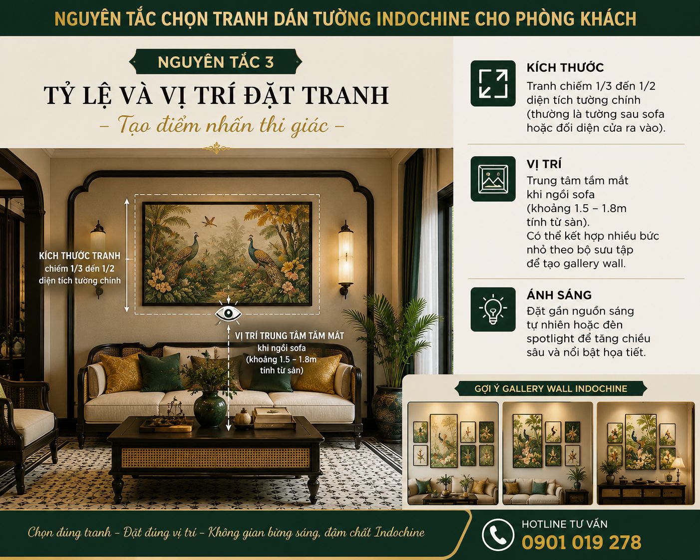 nguyên tắc chọn tranh dán tường indochine phòng khách 