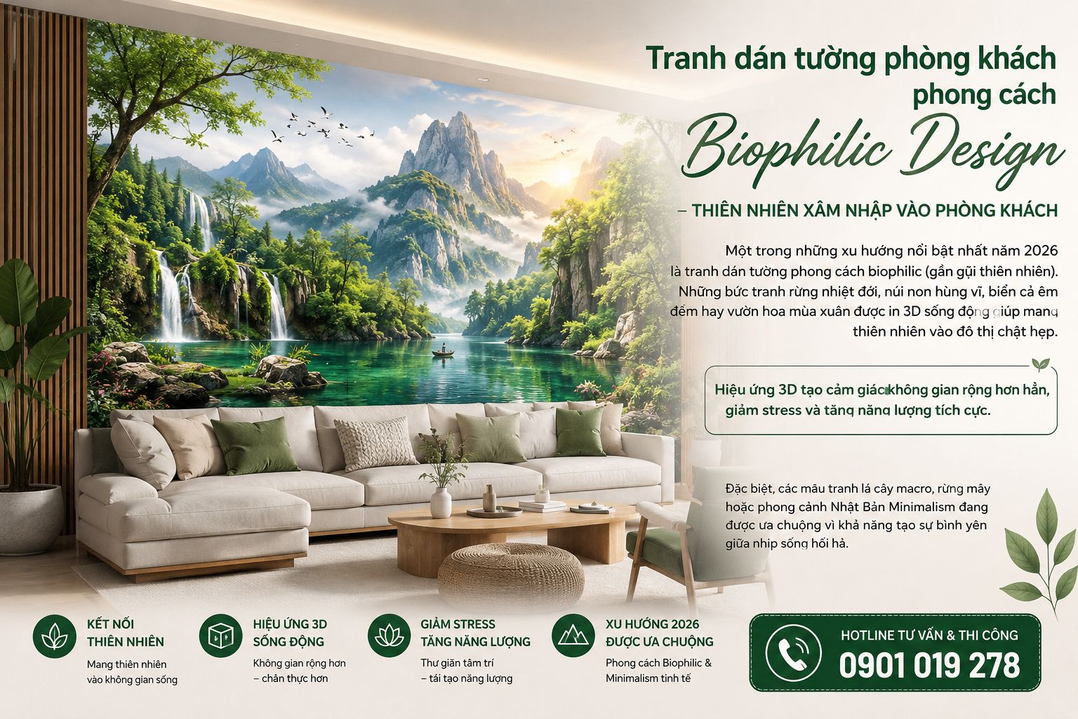 tranh dán tường 3D phòng khách 