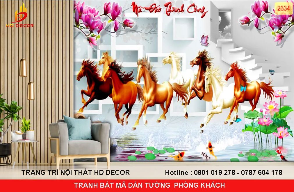 tranh dán tường bát mã thành công